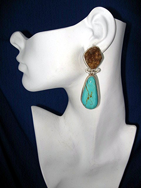 David Troutman Turquoise Druzy Sterling Silver Clip Ear