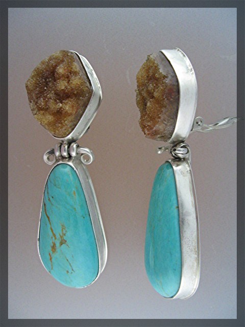 David Troutman Turquoise Druzy Sterling Silver Clip Ear