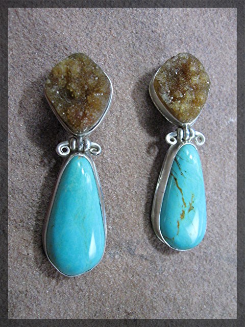 David Troutman Turquoise Druzy Sterling Silver Clip Ear