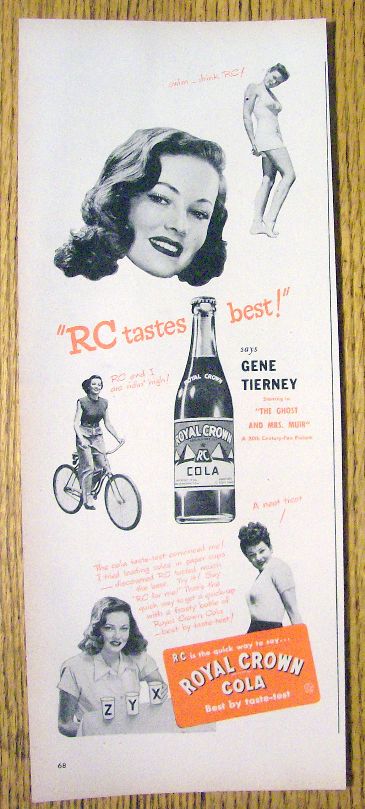 1947 Royal Crown Cola (RC Cola) with Gene Tierney