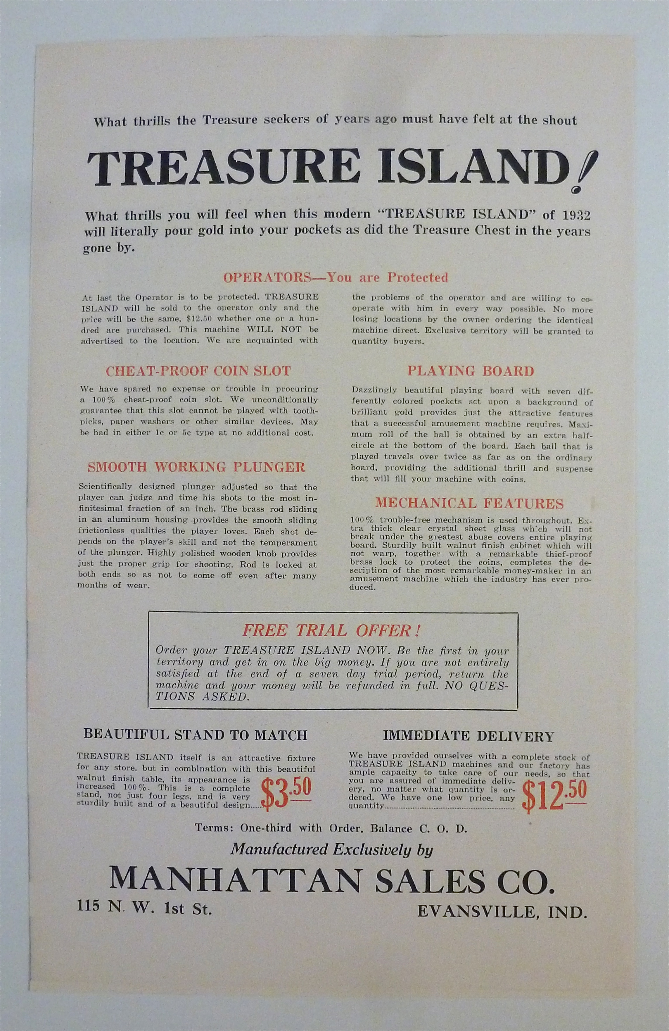 1932 Manhattan Sales Company with Treasure Island Game