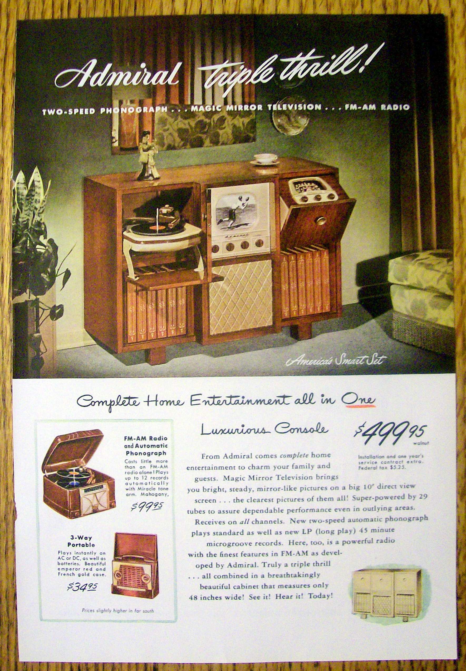 1948 Admiral Triple Thrill w/Radio, TV & Phonograph