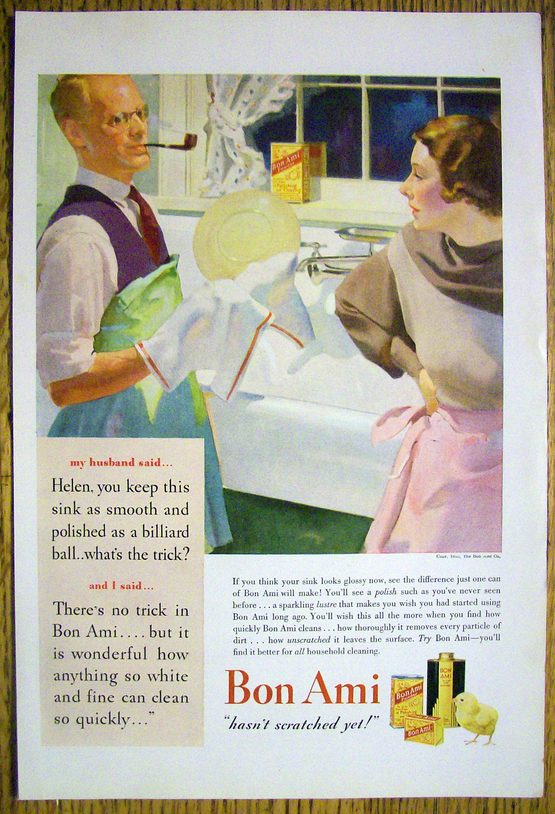 1935 Bon Ami Powder with Husband Doing Dishes