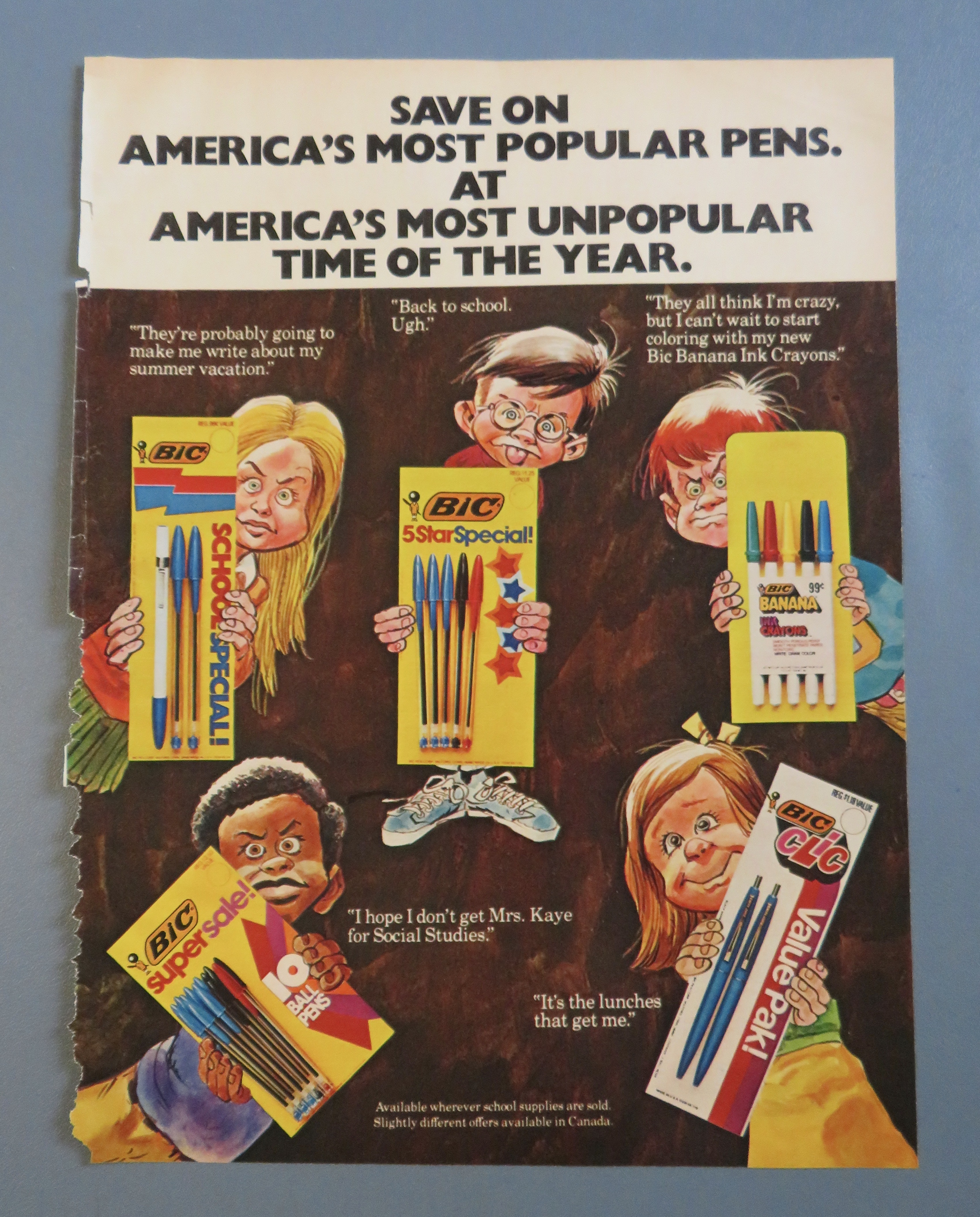 1976 Bic Pens with Kids Holding Packages Of Bic Pens