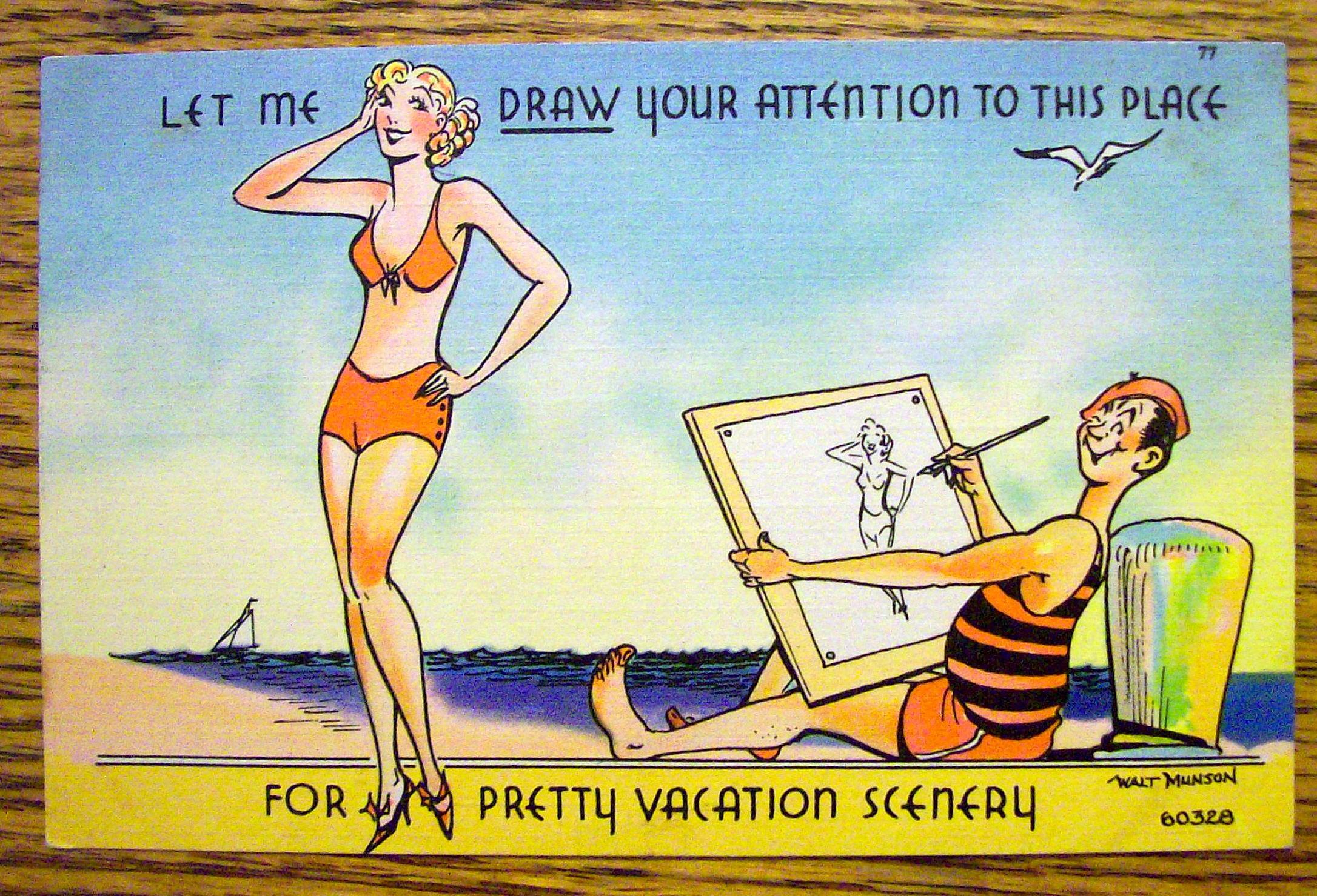 Man Drawing Woman While On The Beach Postcard