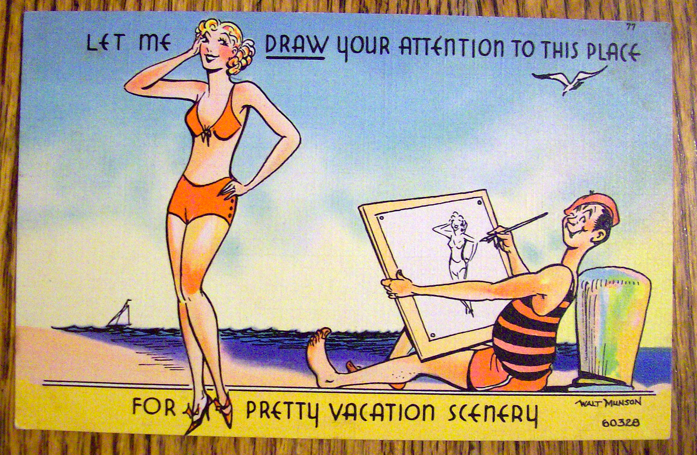 Man Drawing Woman While On The Beach Postcard