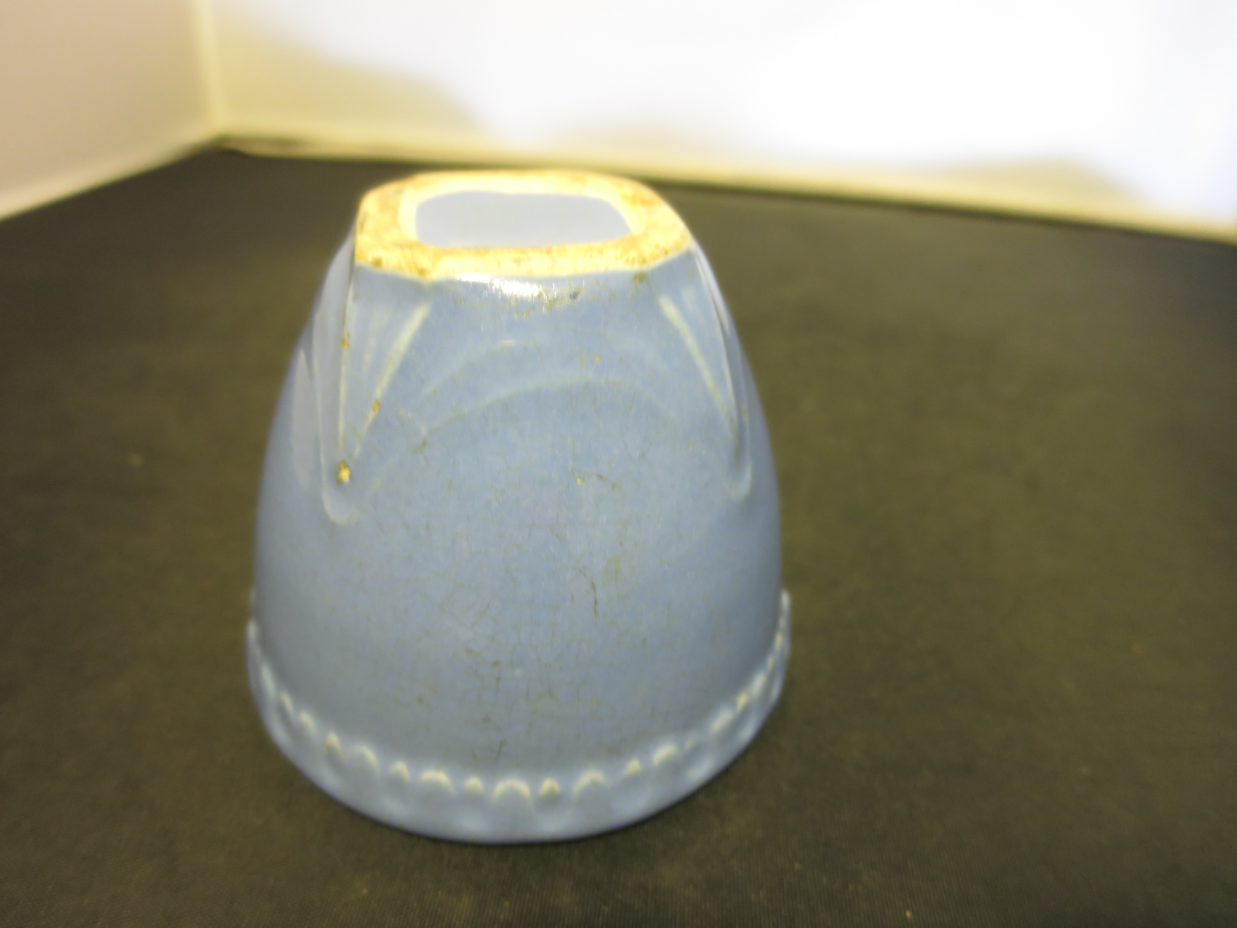 Antique Blue Stoneware Custard Cup ornate