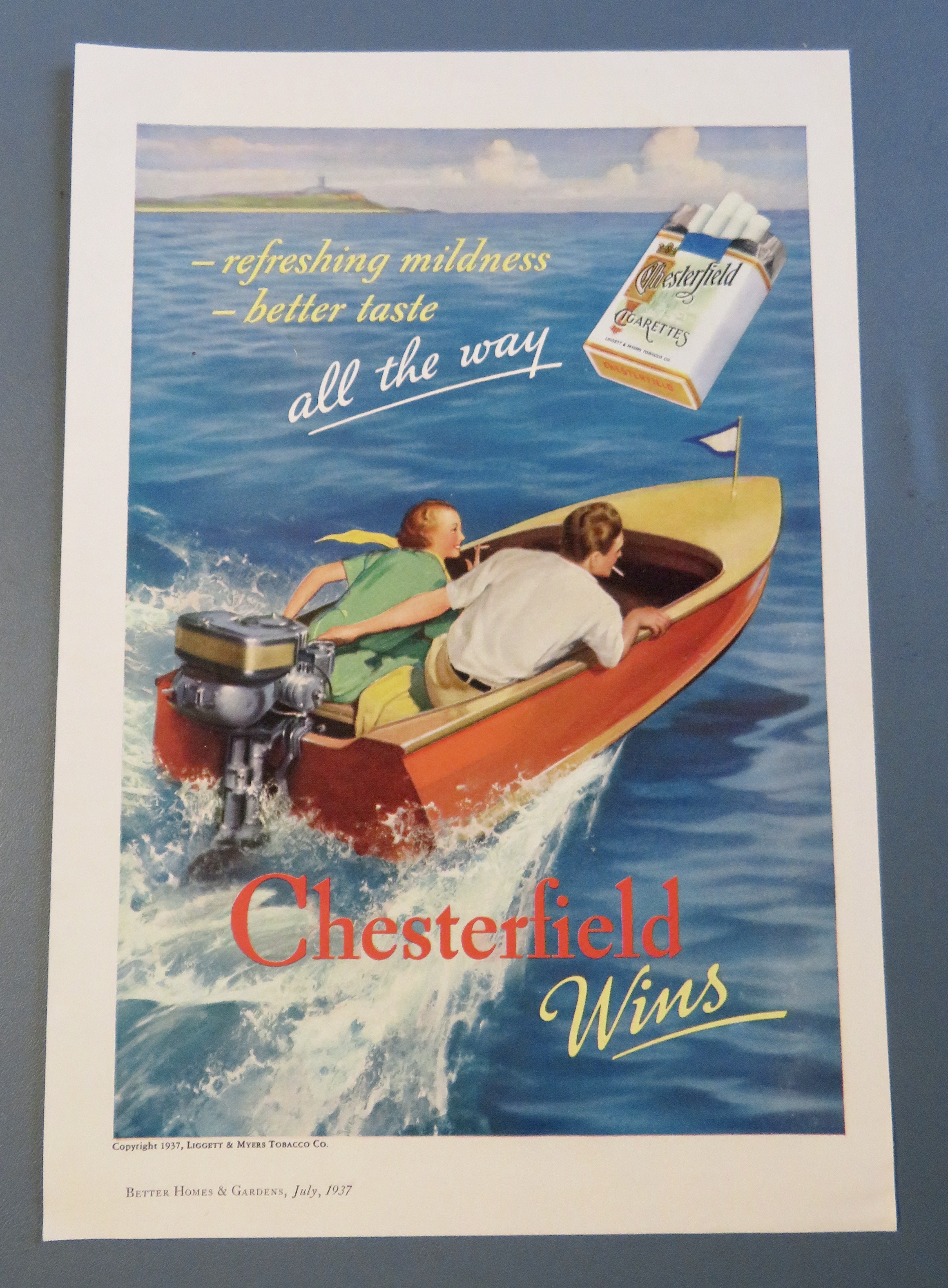 1937 Chesterfield Cigarettes with Man & Woman On A Boat