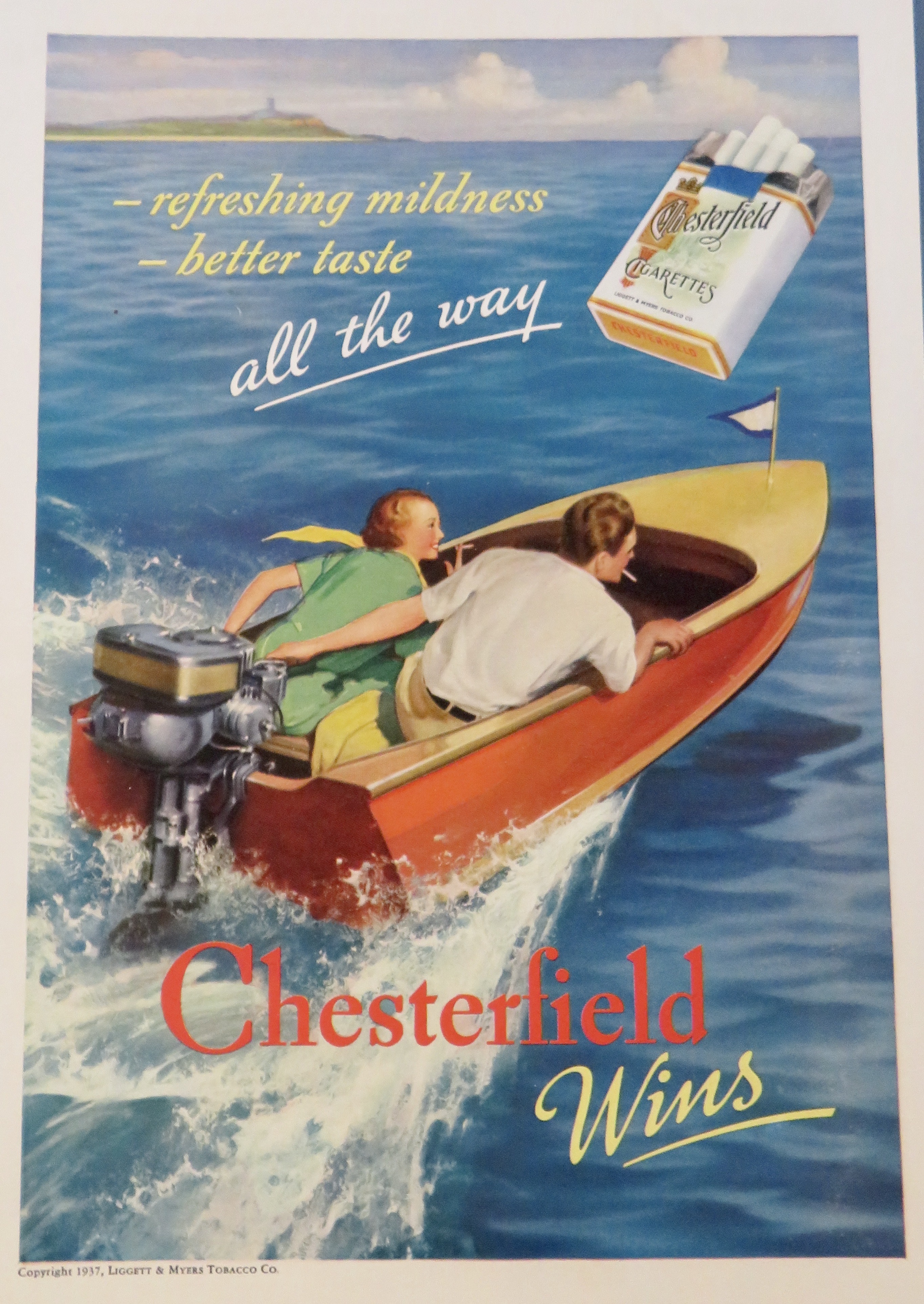 1937 Chesterfield Cigarettes with Man & Woman On A Boat
