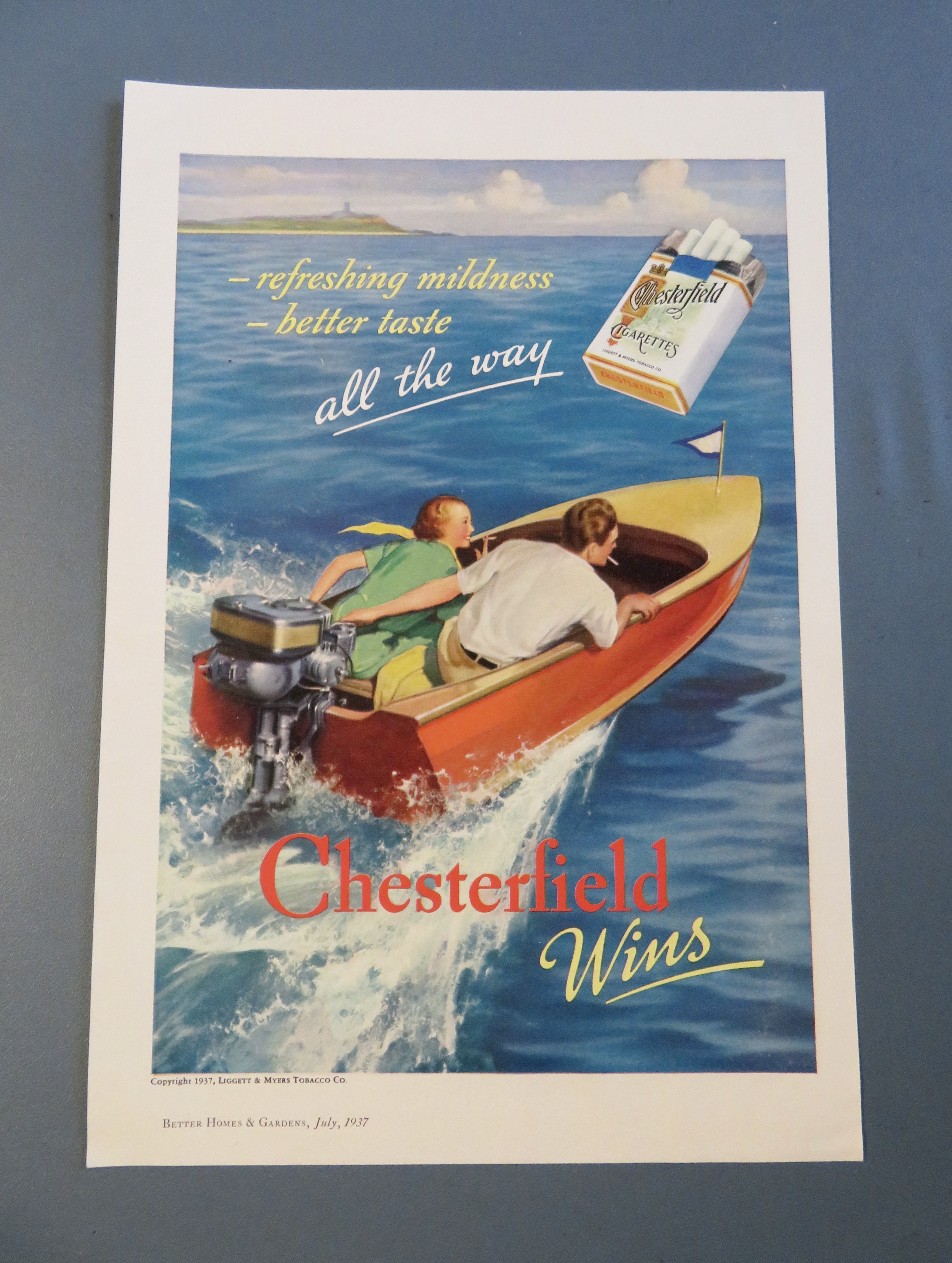 1937 Chesterfield Cigarettes with Man & Woman On A Boat
