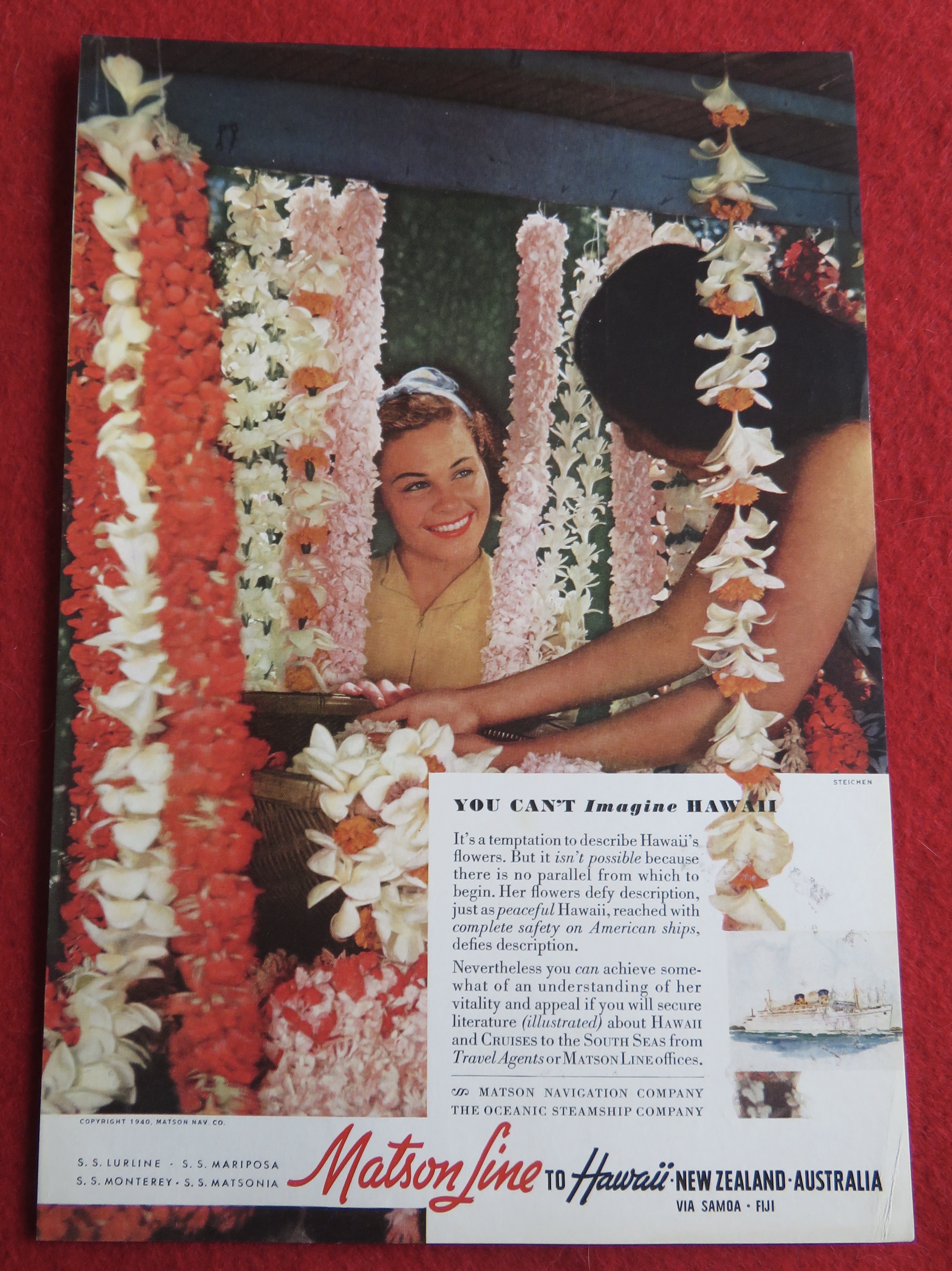 1940 Matson Line To Hawaii with Lovely Woman
