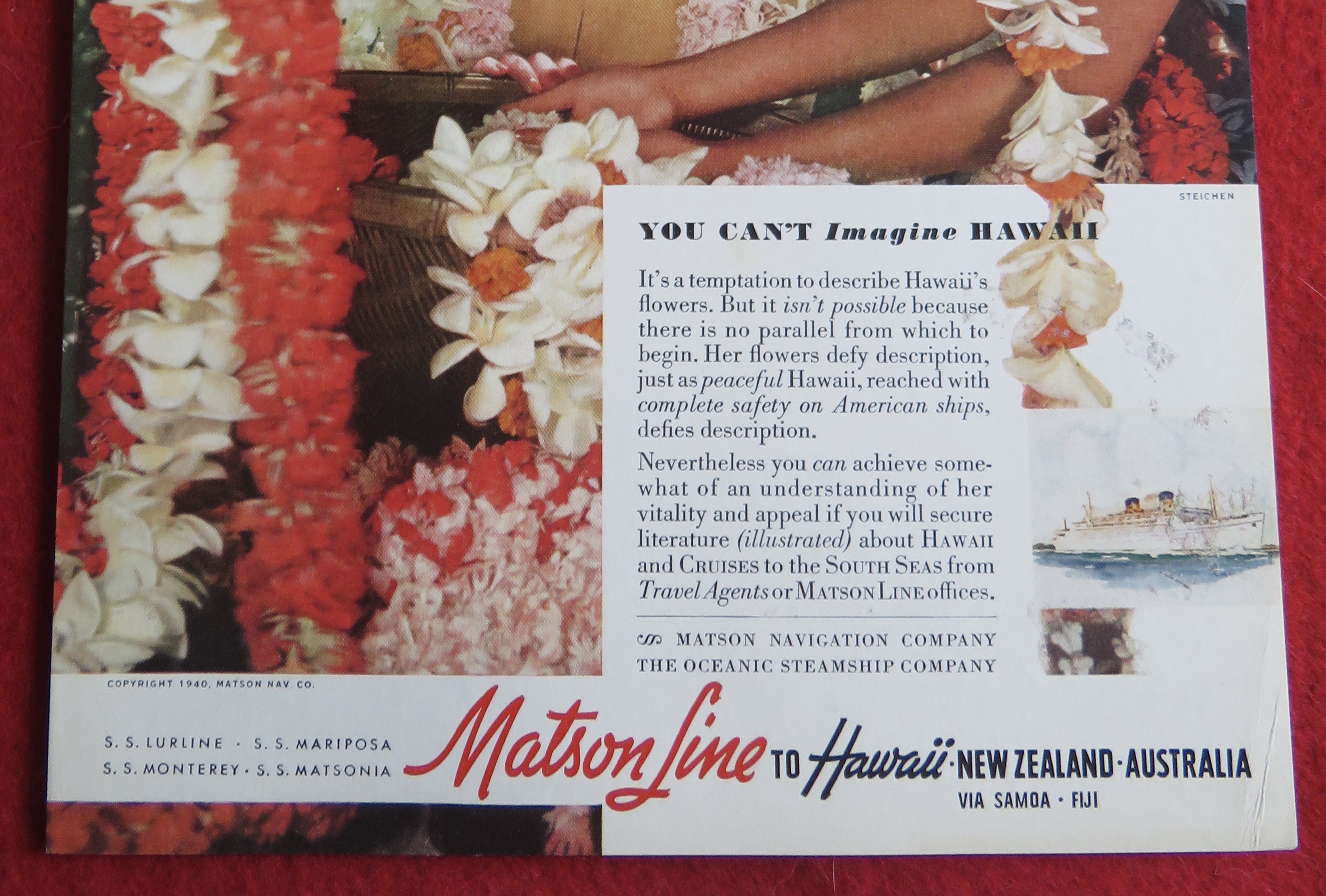 1940 Matson Line To Hawaii with Lovely Woman