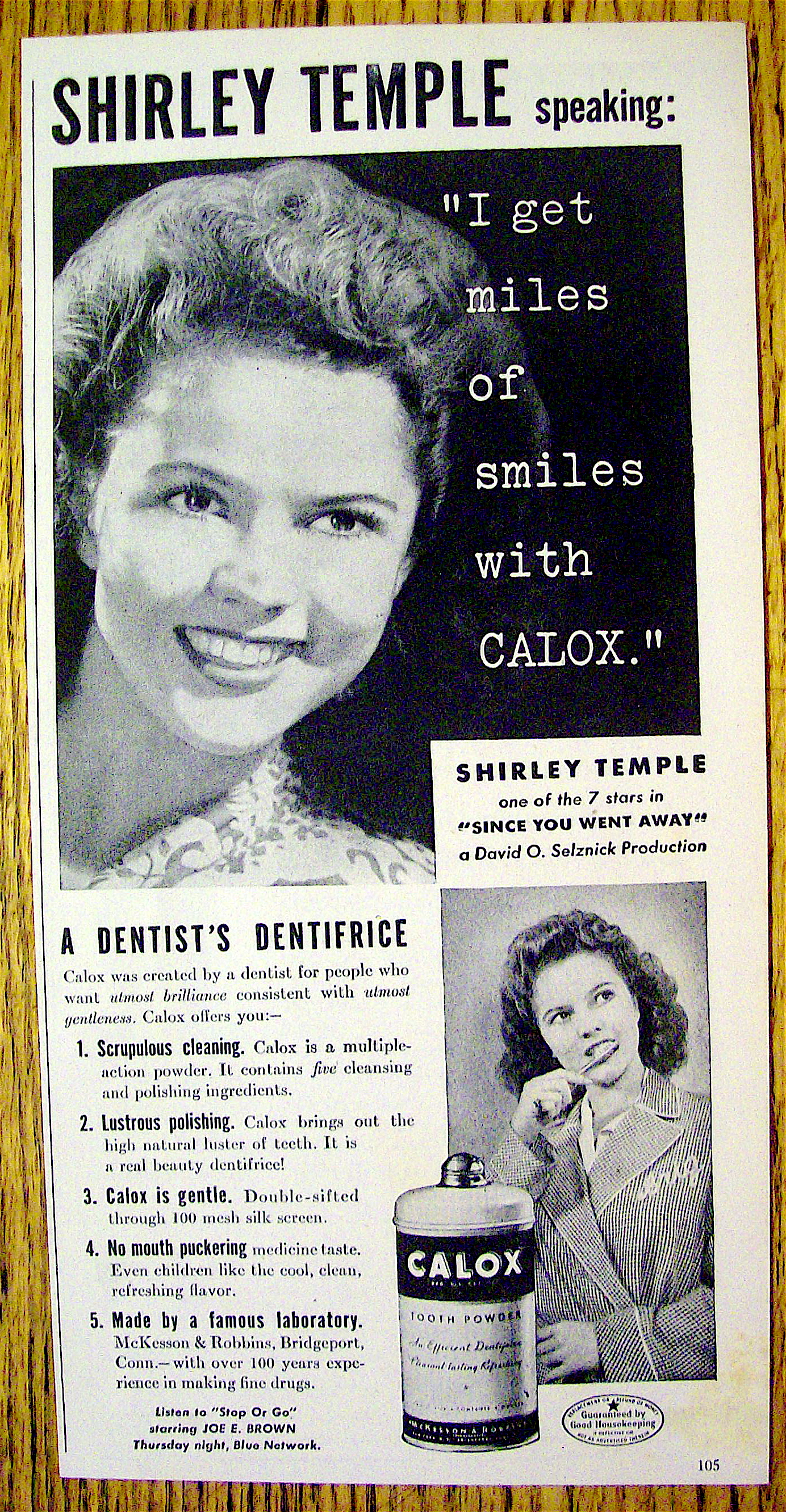 1944 Calox Tooth Powder with Shirley Temple