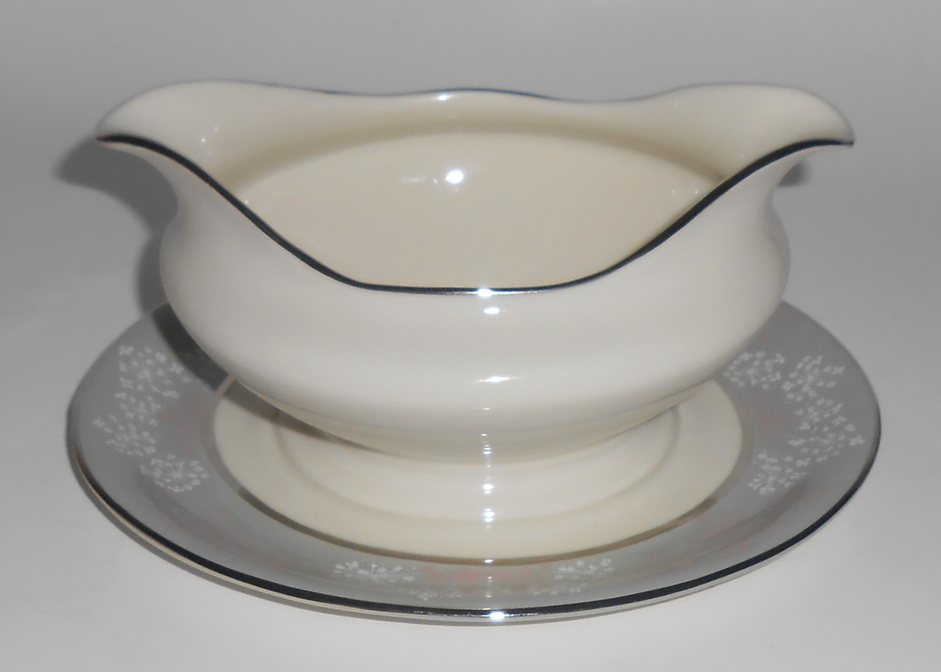 Castleton China Platinum Lace Gravy Bowl