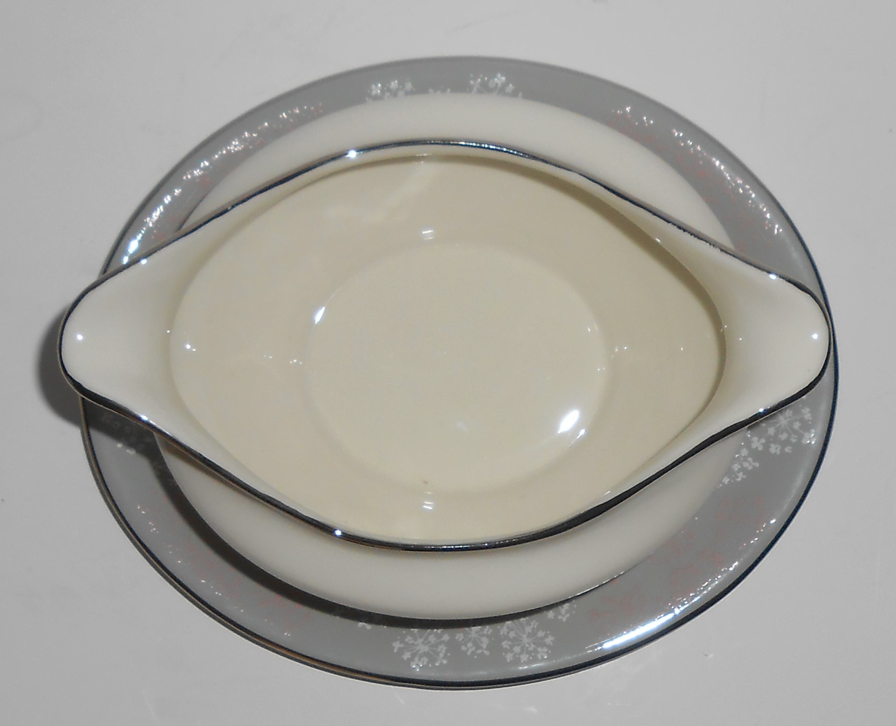 Castleton China Platinum Lace Gravy Bowl