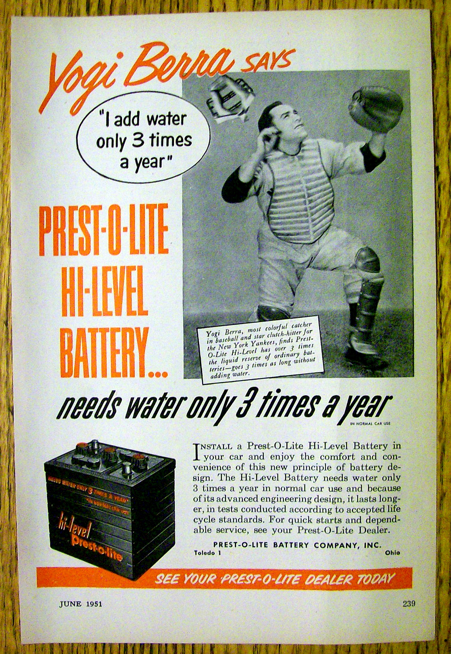 1951 Prest - O- Lite with Yogi Berra