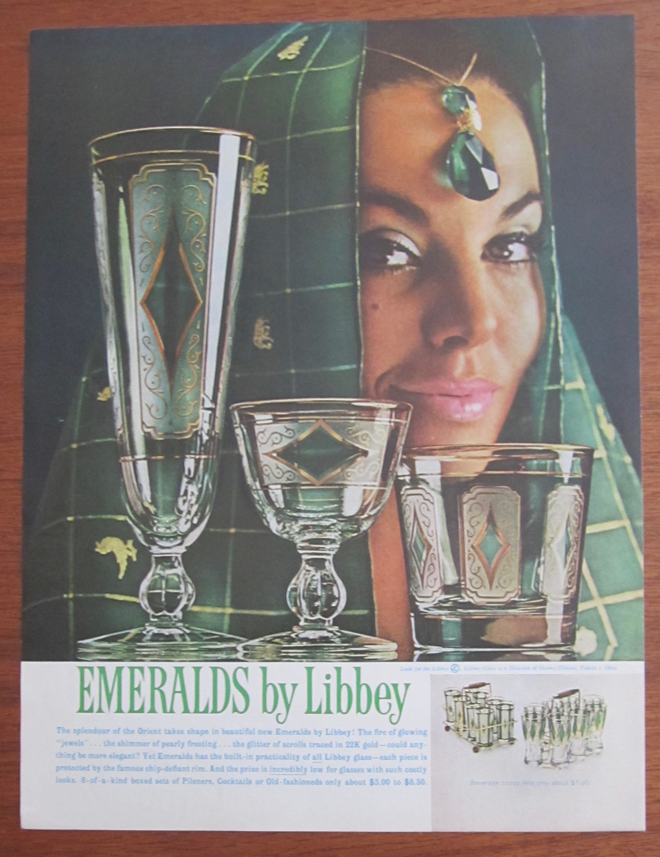 1961 Libbey Glass with Emeralds & Lovely Woman