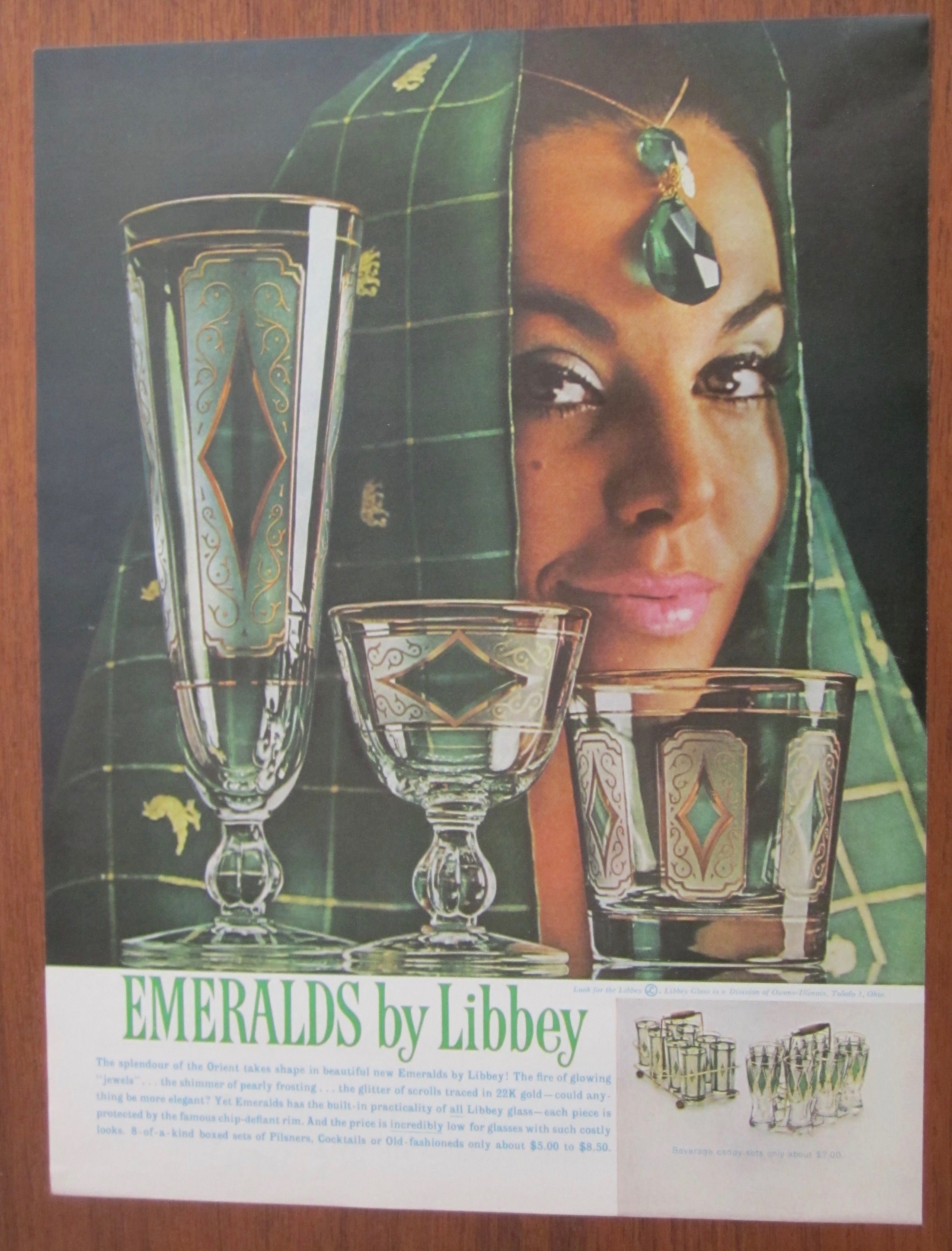 1961 Libbey Glass with Emeralds & Lovely Woman