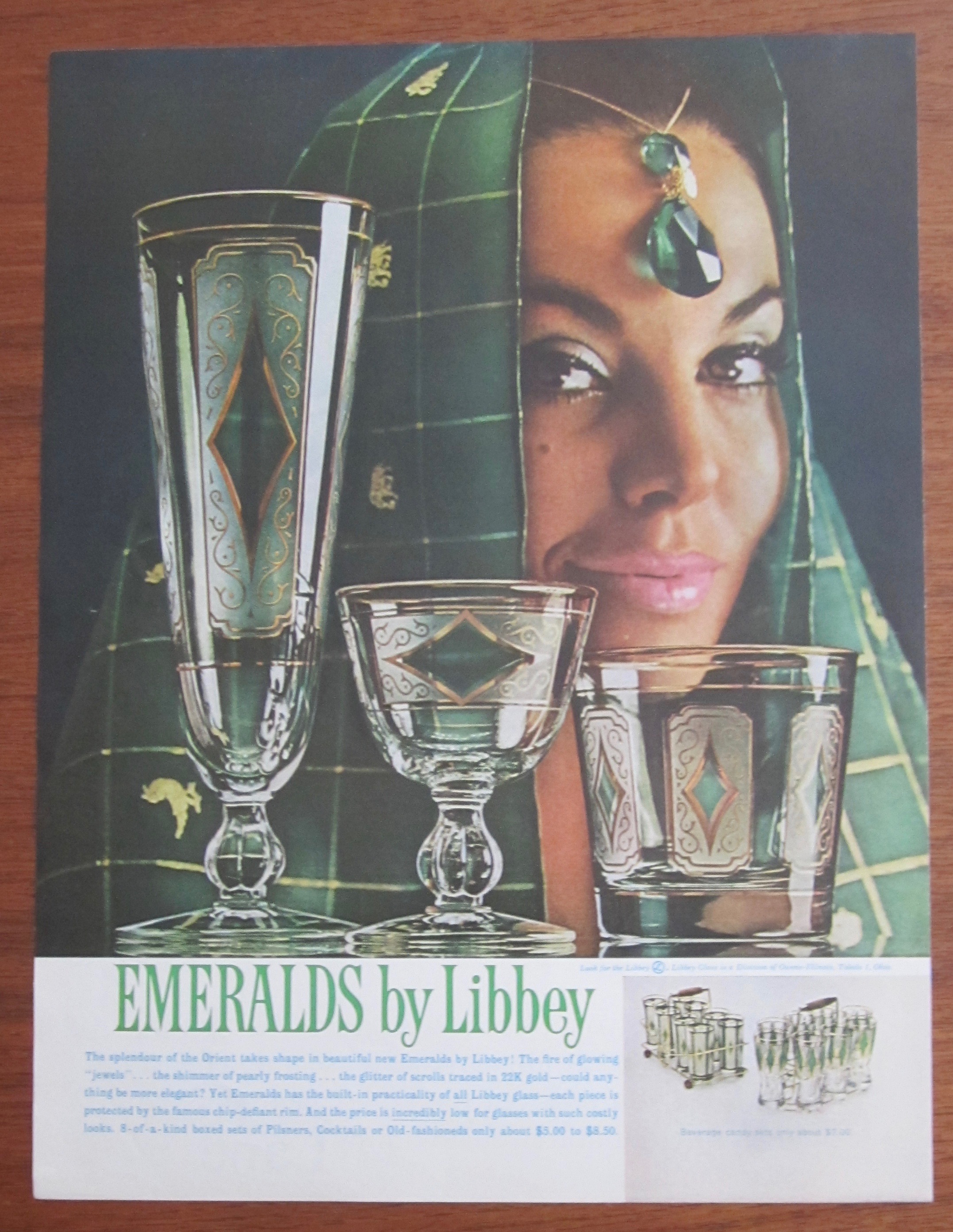 1961 Libbey Glass with Emeralds & Lovely Woman