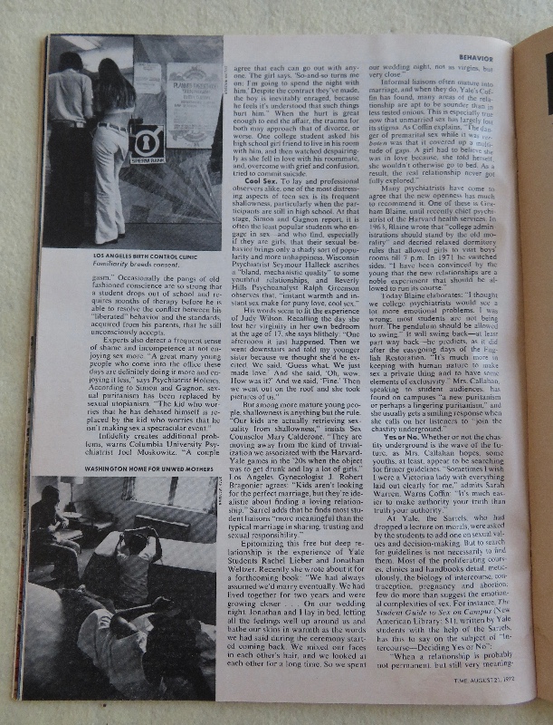 Time Magazine August 21, 1972  Sex & the Teenager