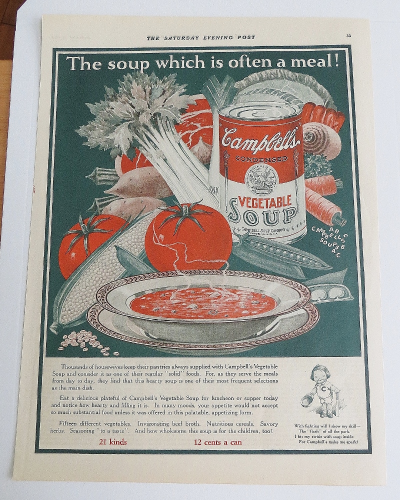 1925 Campbell's Vegetable Soup With Bowl Of Soup