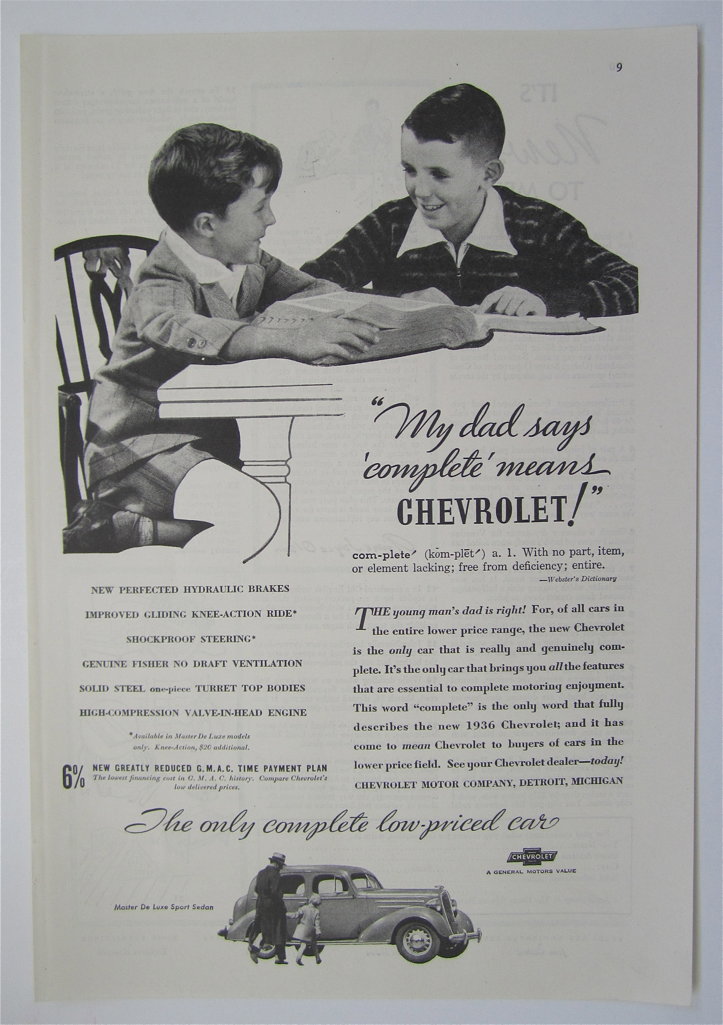1936 Chevrolet with Two Boys Talking At Table