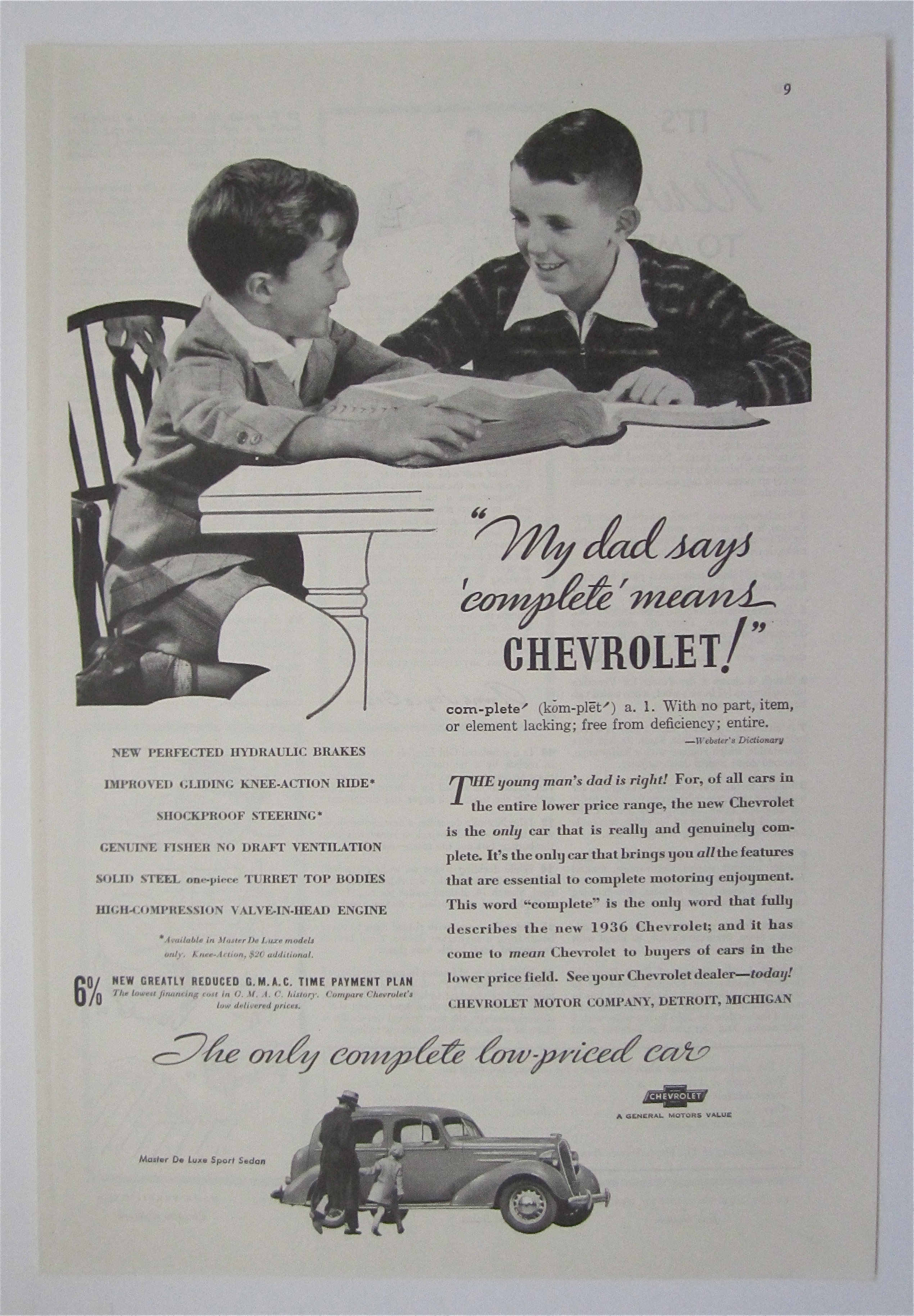 1936 Chevrolet with Two Boys Talking At Table