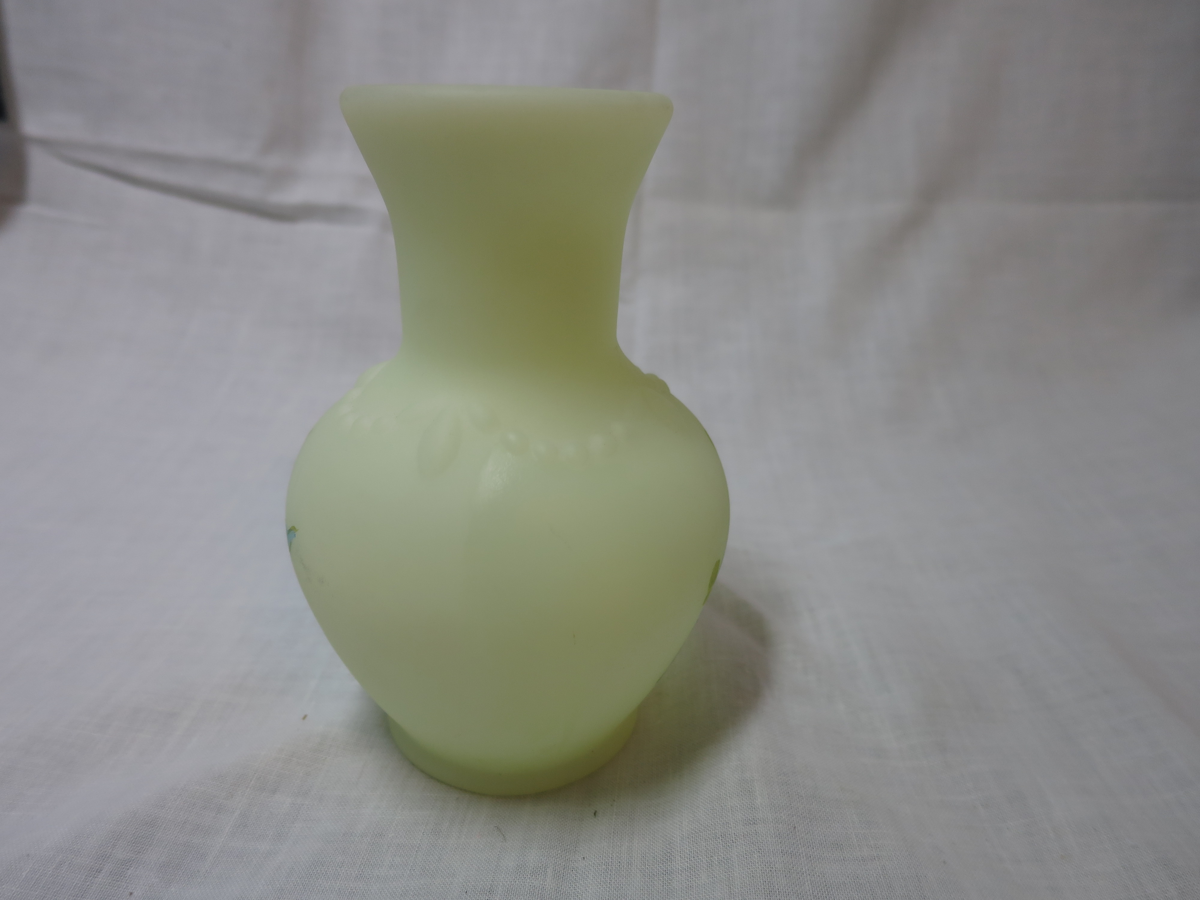 Fenton Art Glass Green Satin Custard Vase signed Cathy