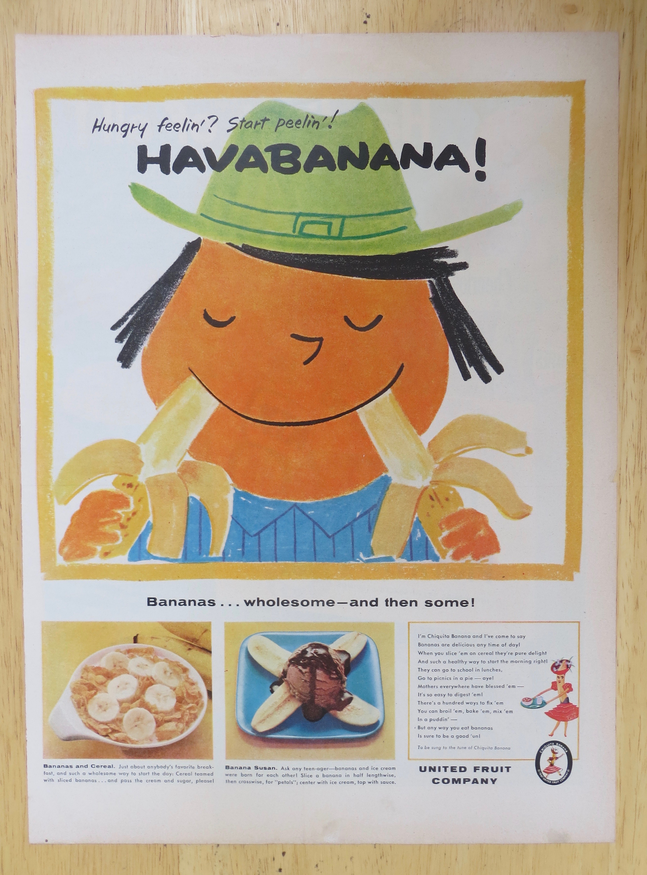 1956 United Fruit Company with Man Eating Two Bananas