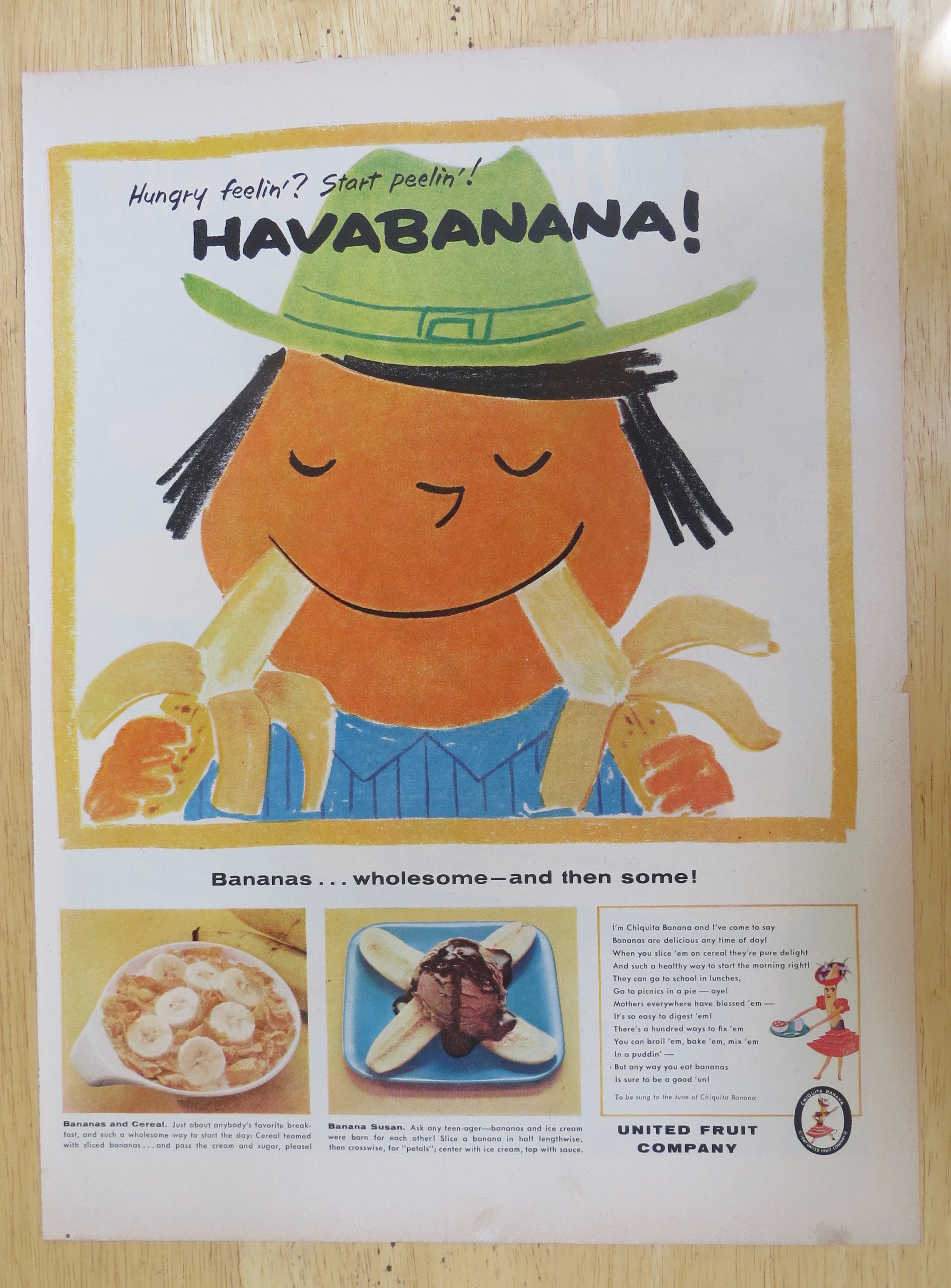 1956 United Fruit Company with Man Eating Two Bananas