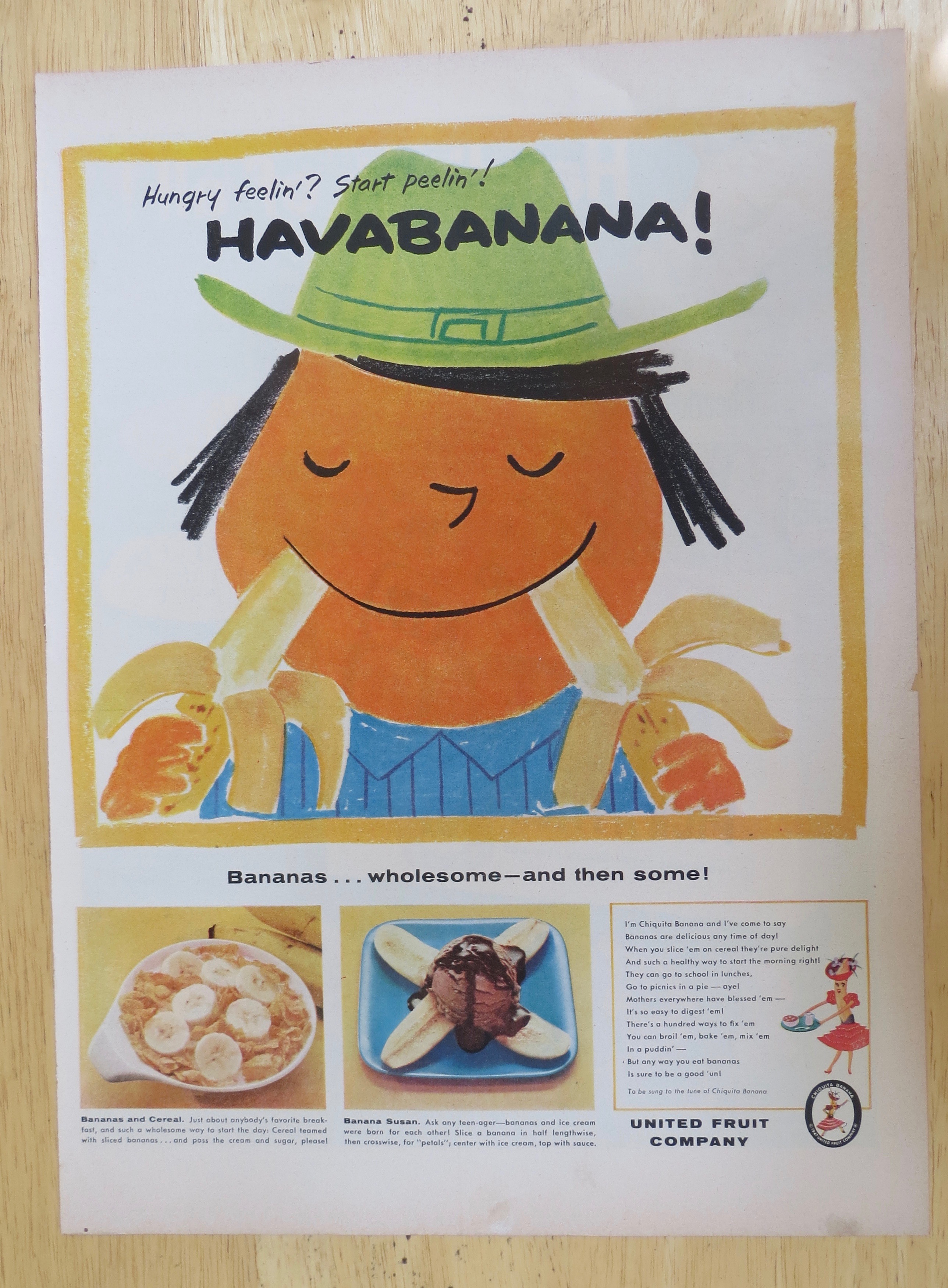 1956 United Fruit Company with Man Eating Two Bananas