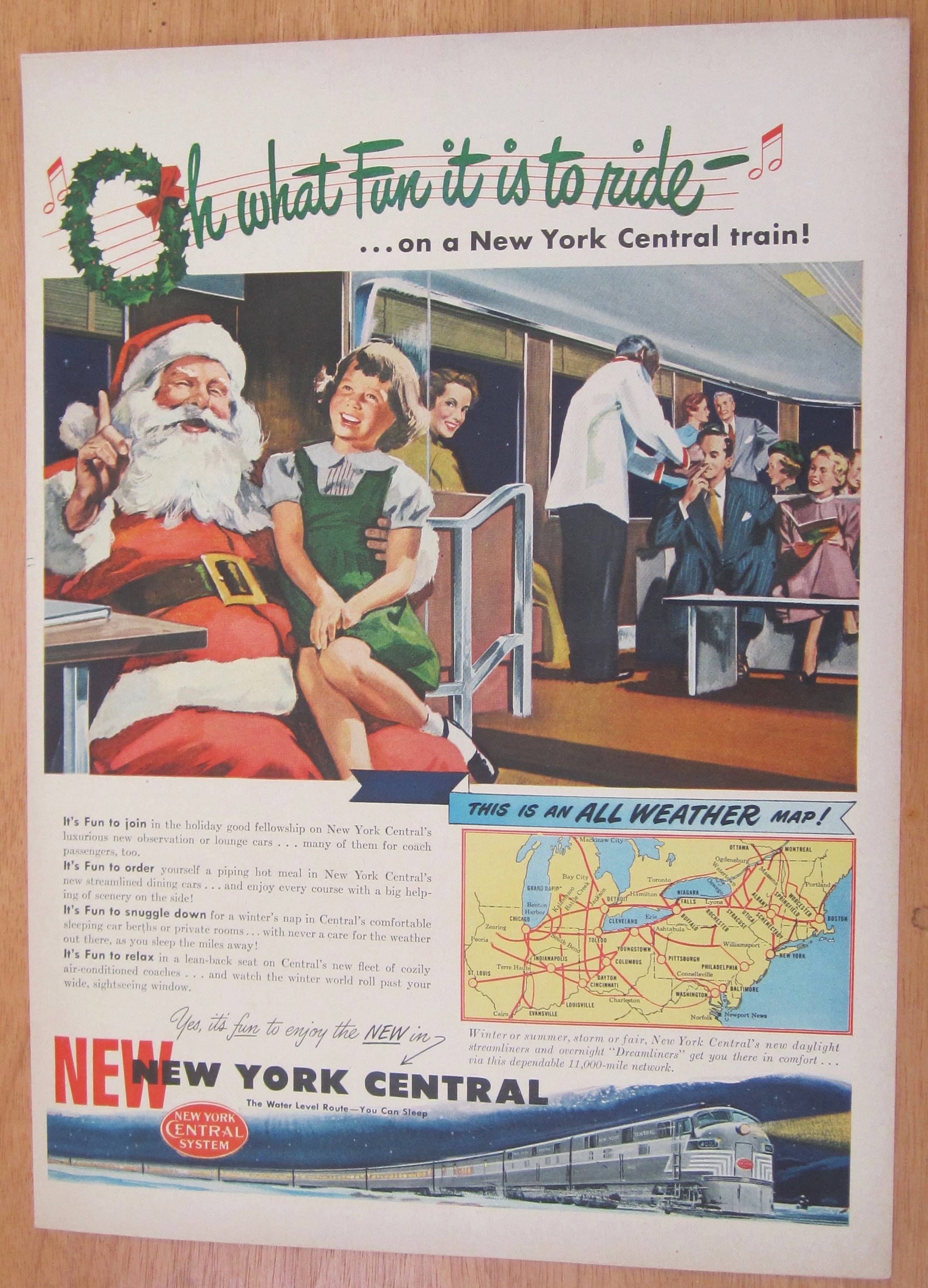 1948 New York Central w/ Little Girl with Santa Claus