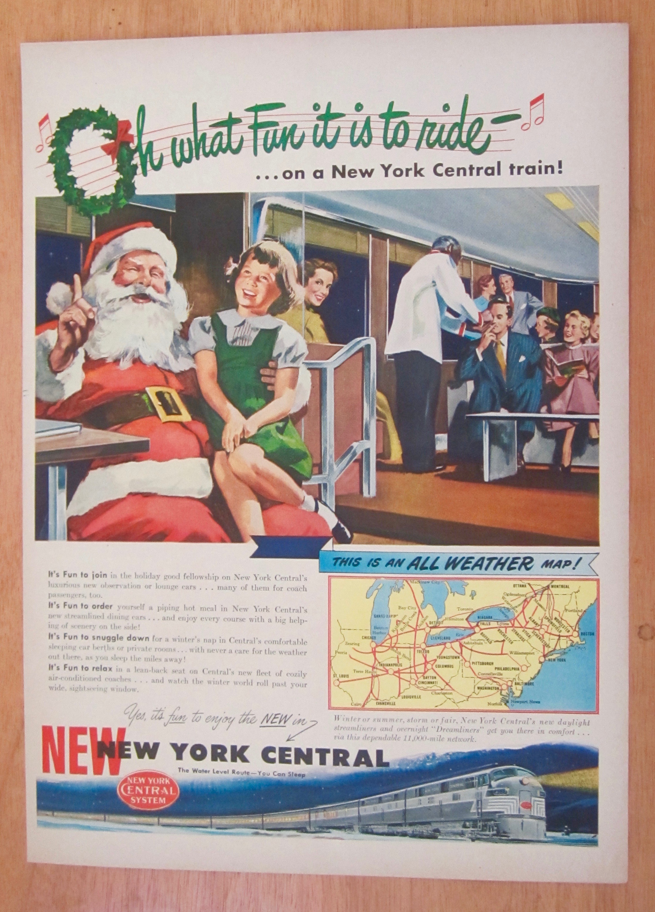 1948 New York Central w/ Little Girl with Santa Claus
