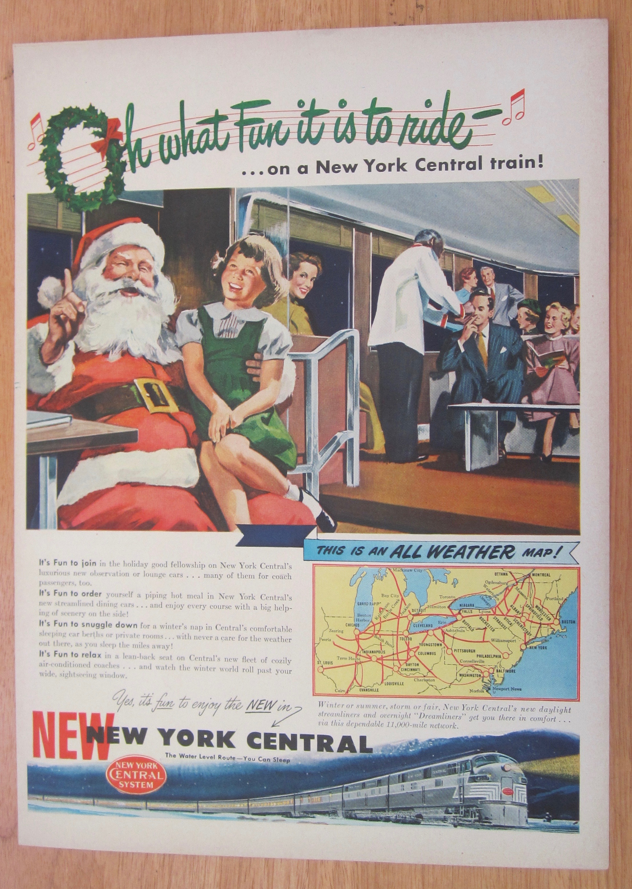 1948 New York Central w/ Little Girl with Santa Claus
