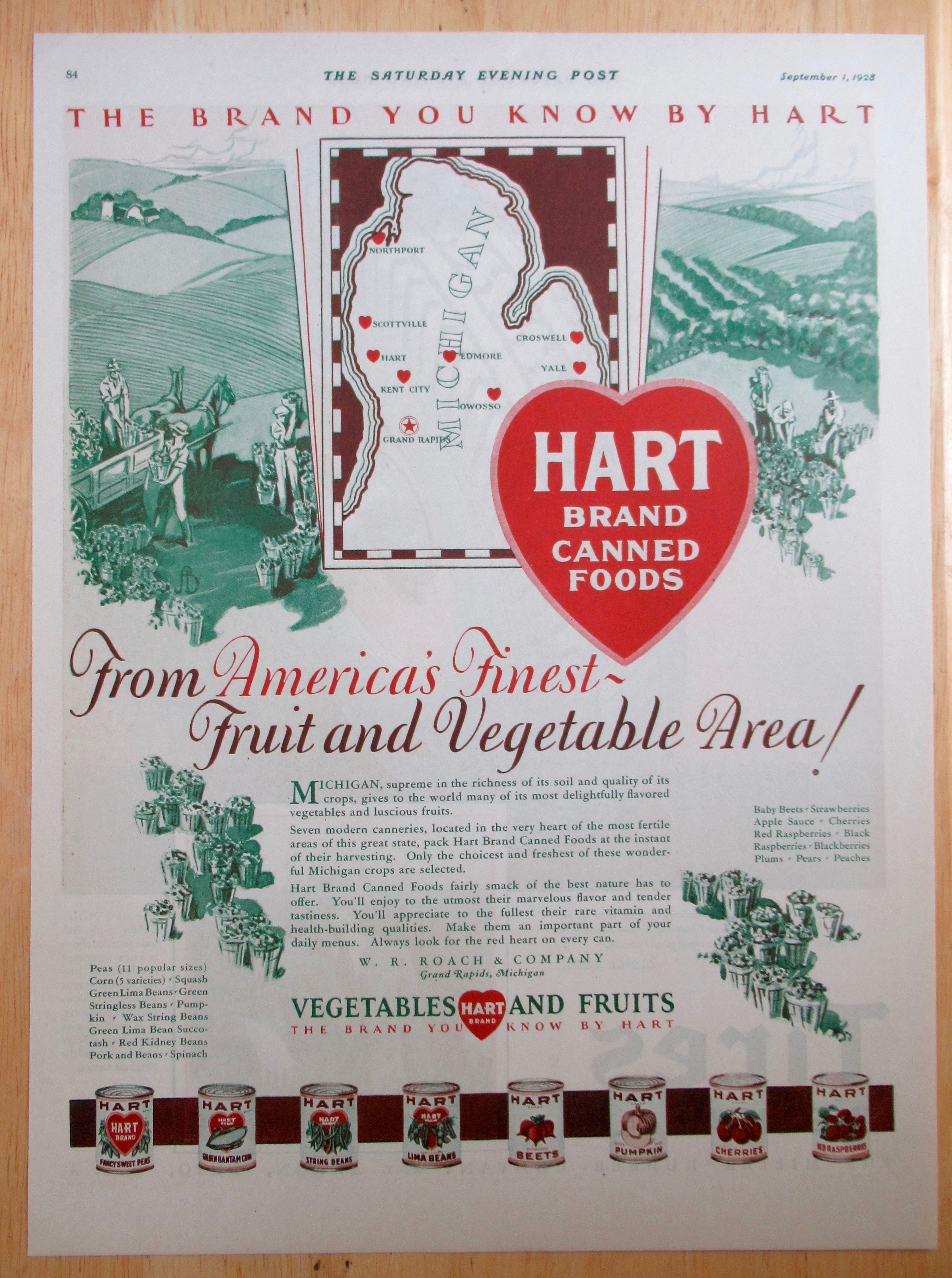 1928 Hart Brand Canned Foods with Vegetables & Fruits