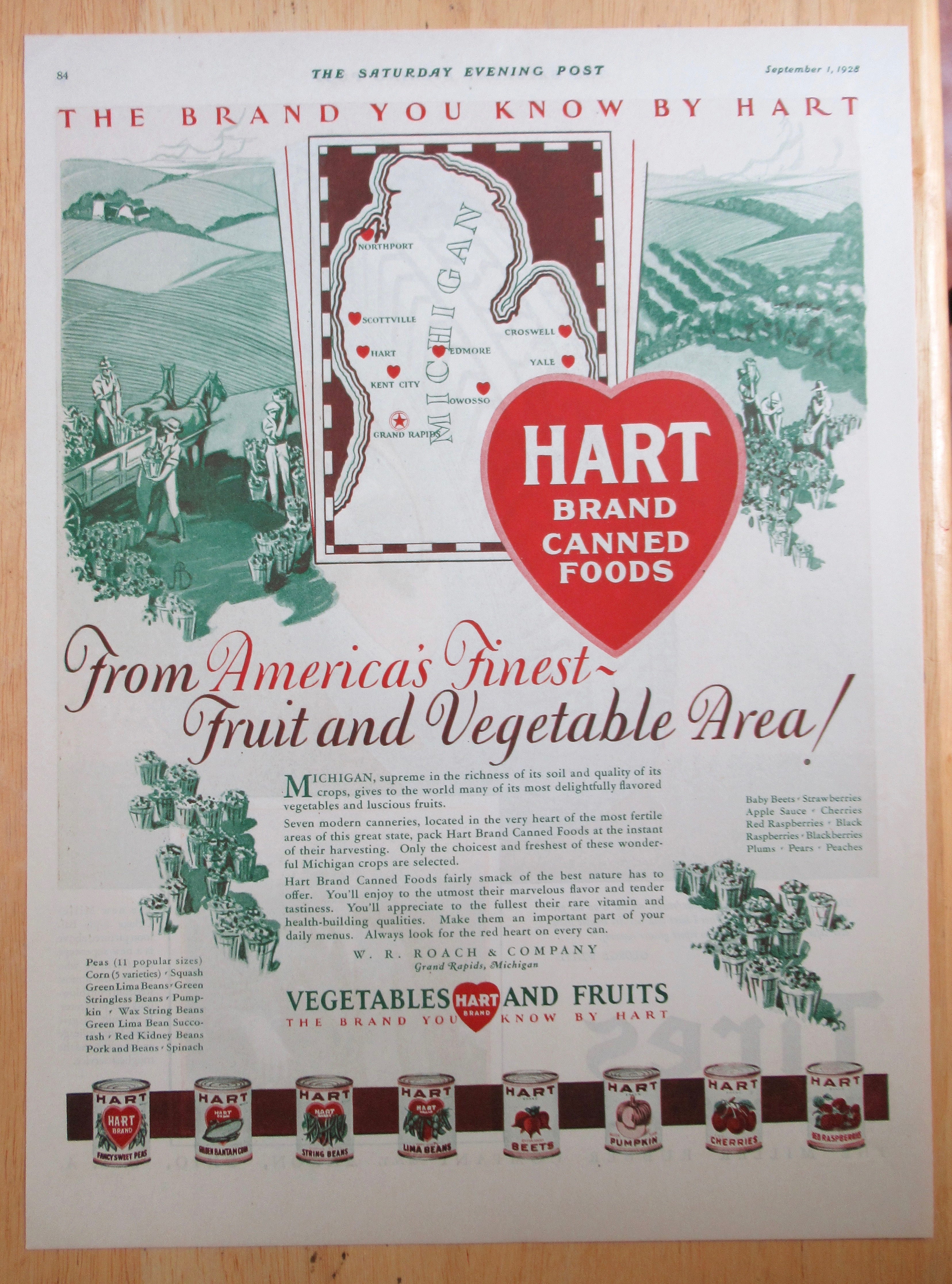 1928 Hart Brand Canned Foods with Vegetables & Fruits
