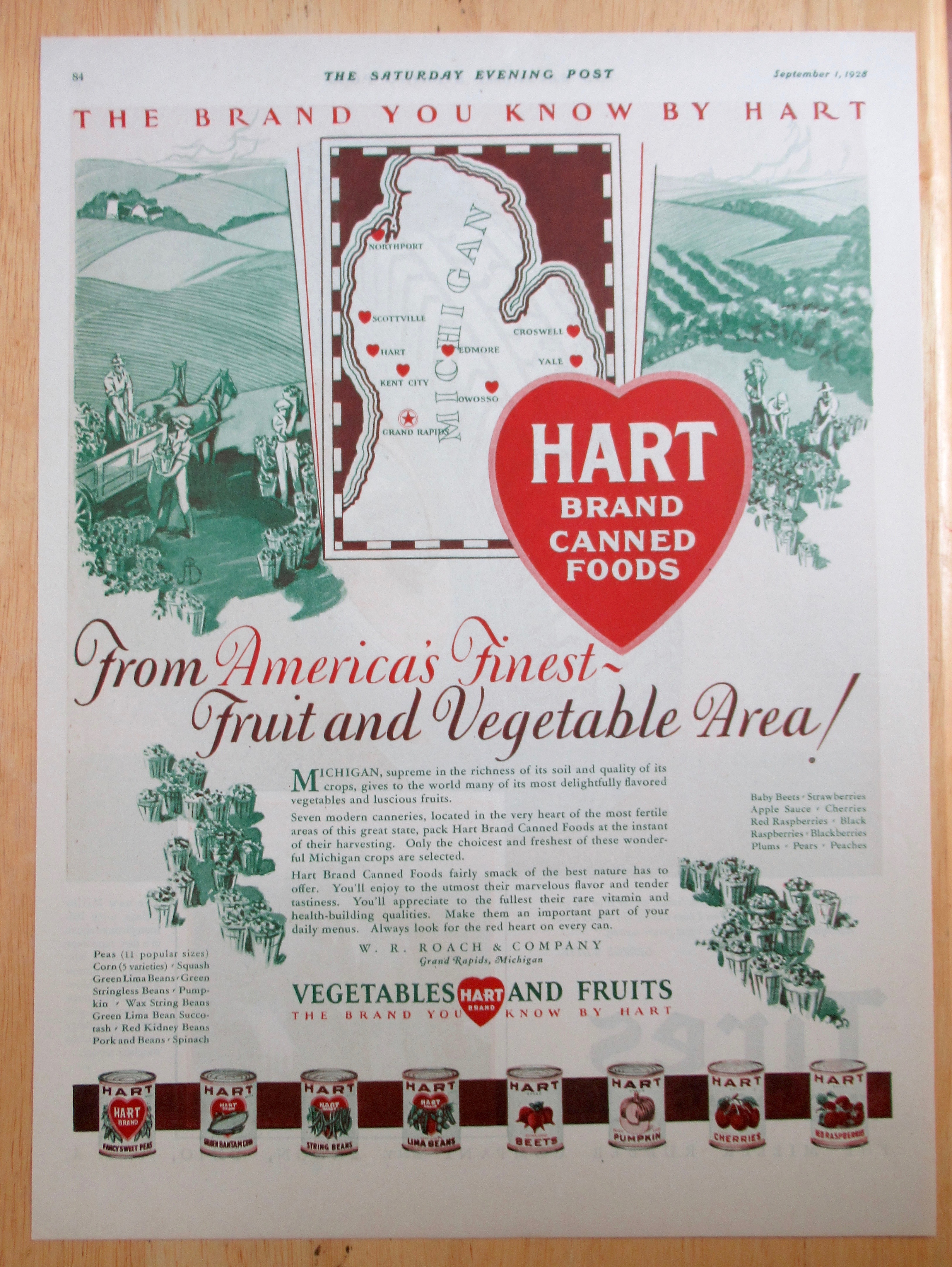 1928 Hart Brand Canned Foods with Vegetables & Fruits