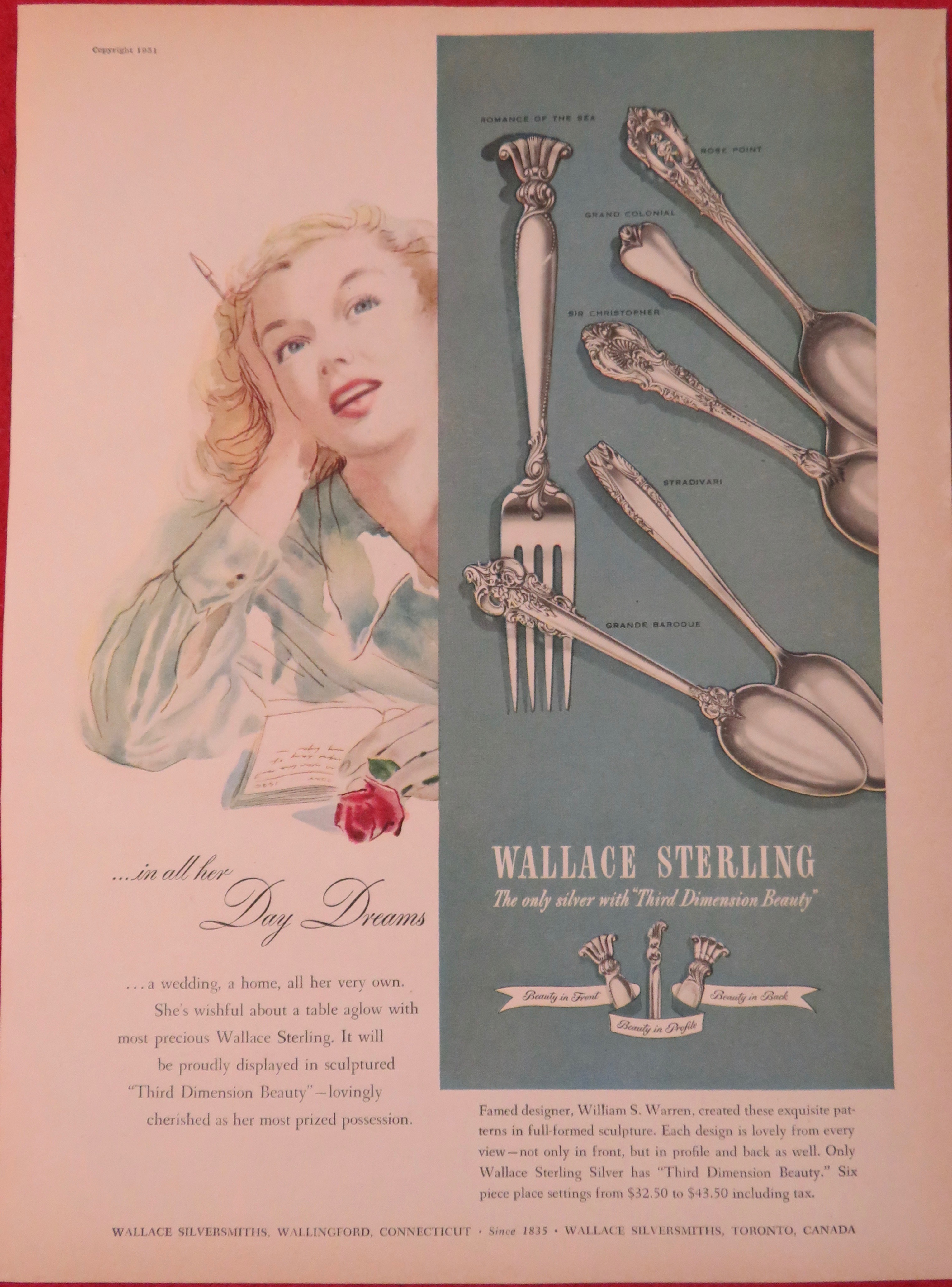 1951 Wallace Sterling Silver with Woman Daydreaming