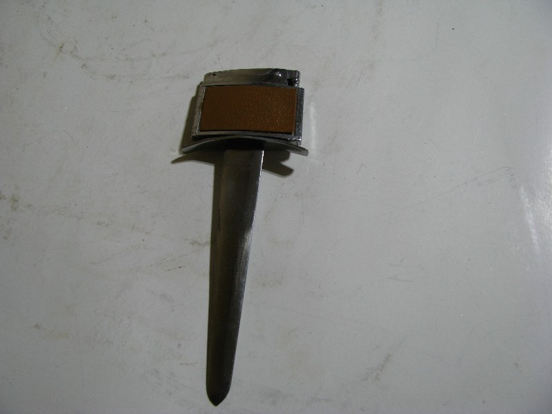 Vintage Metal and Faux Leather Desk Lighter Letter Opener Combination