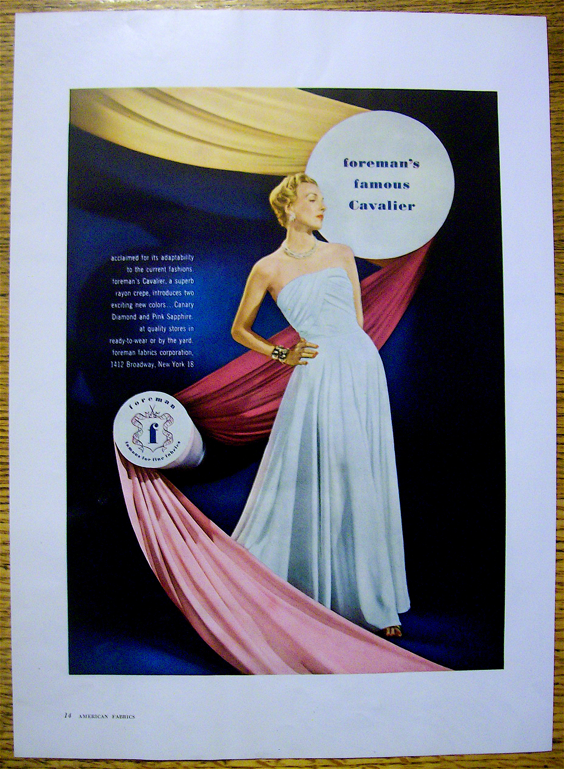 1948 Foreman Cavalier Fabrics w/ Woman in Lovely Dress