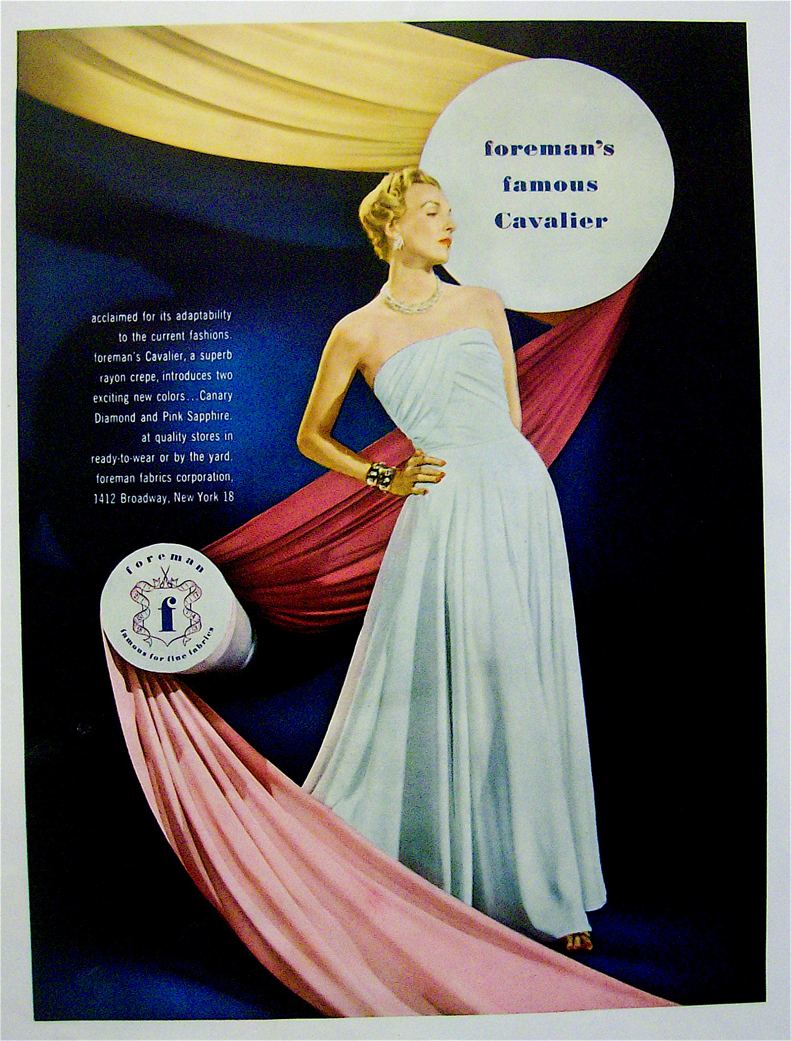 1948 Foreman Cavalier Fabrics w/ Woman in Lovely Dress