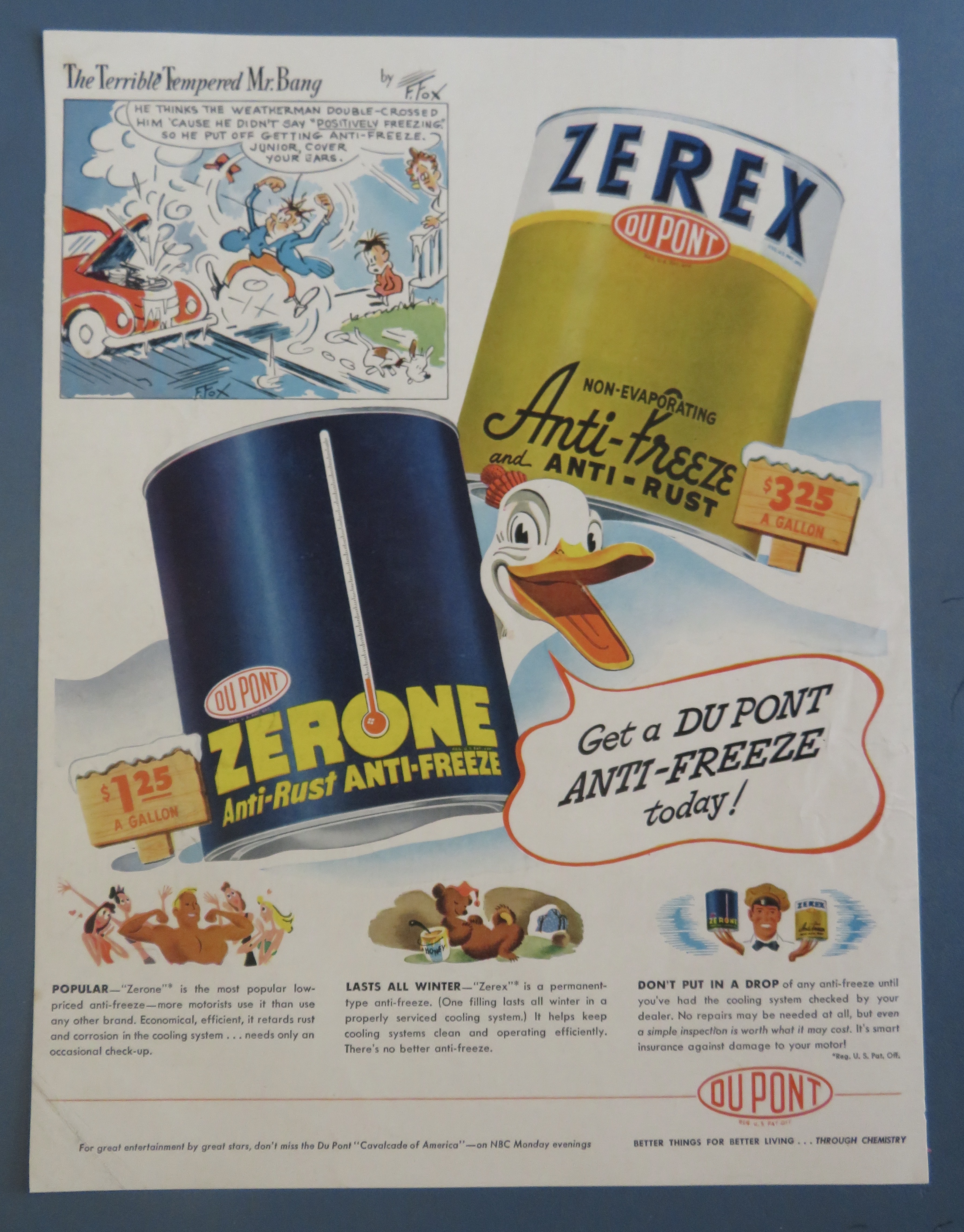 1940's Du Pont Zerex Anti Freeze with Duck Between Cans