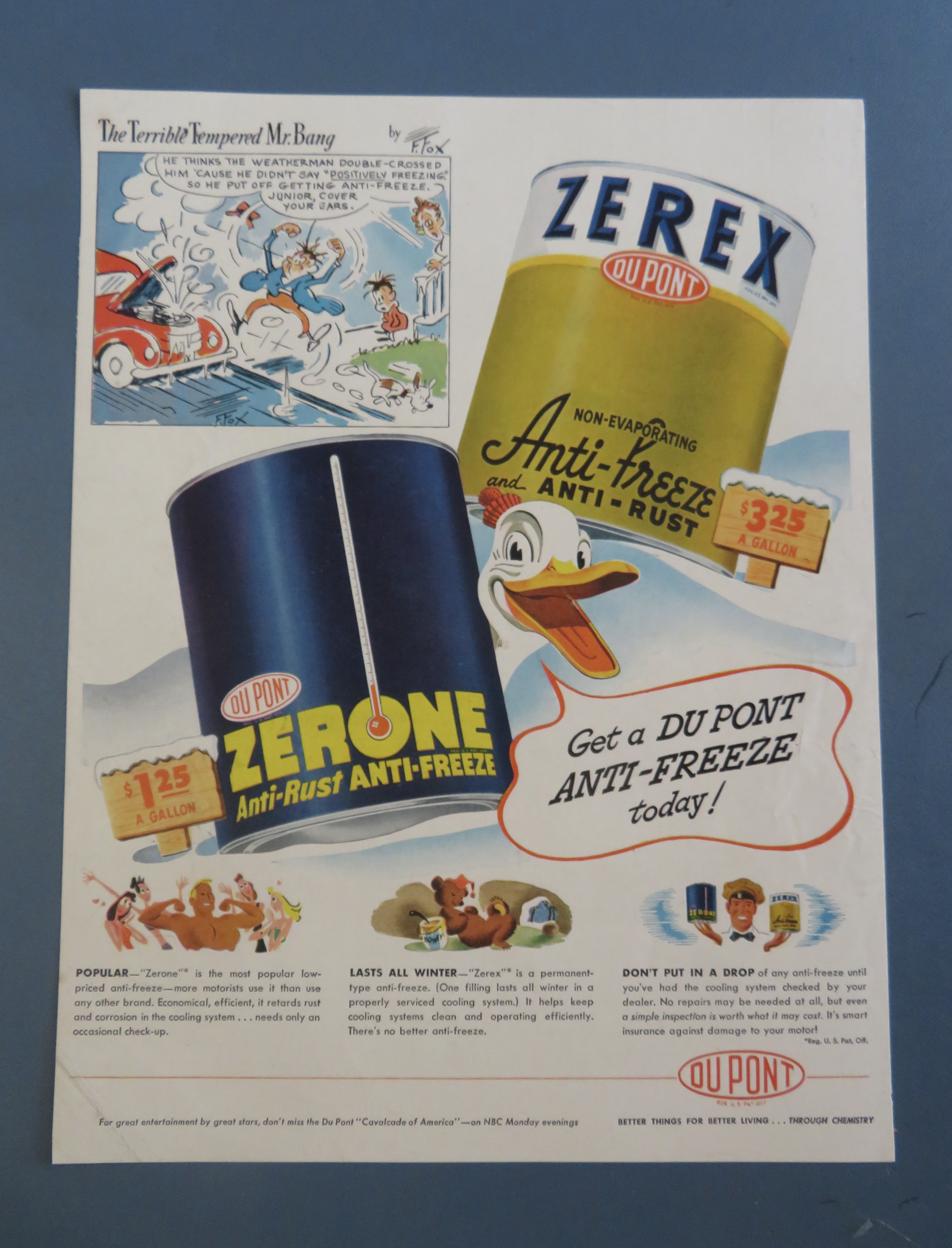 1940's Du Pont Zerex Anti Freeze with Duck Between Cans