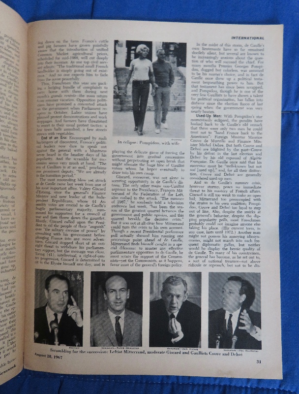 Newsweek Magazine August 28, 1967 France's Fading Hero Charles De Gaulle