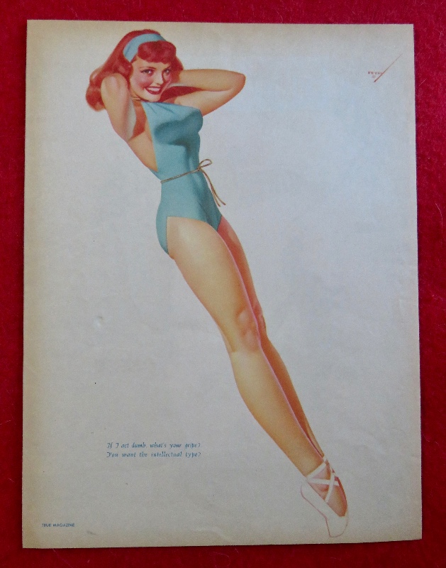 Original 1940's Sexy George Petty Girl Pin Up - Girl Wearing Green Swim Suit