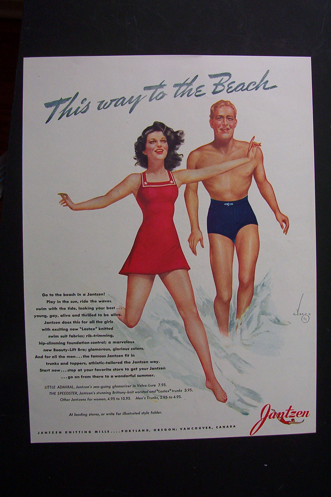 1941 Jantzen Bathing Suits w/Man & Woman By A. Varga