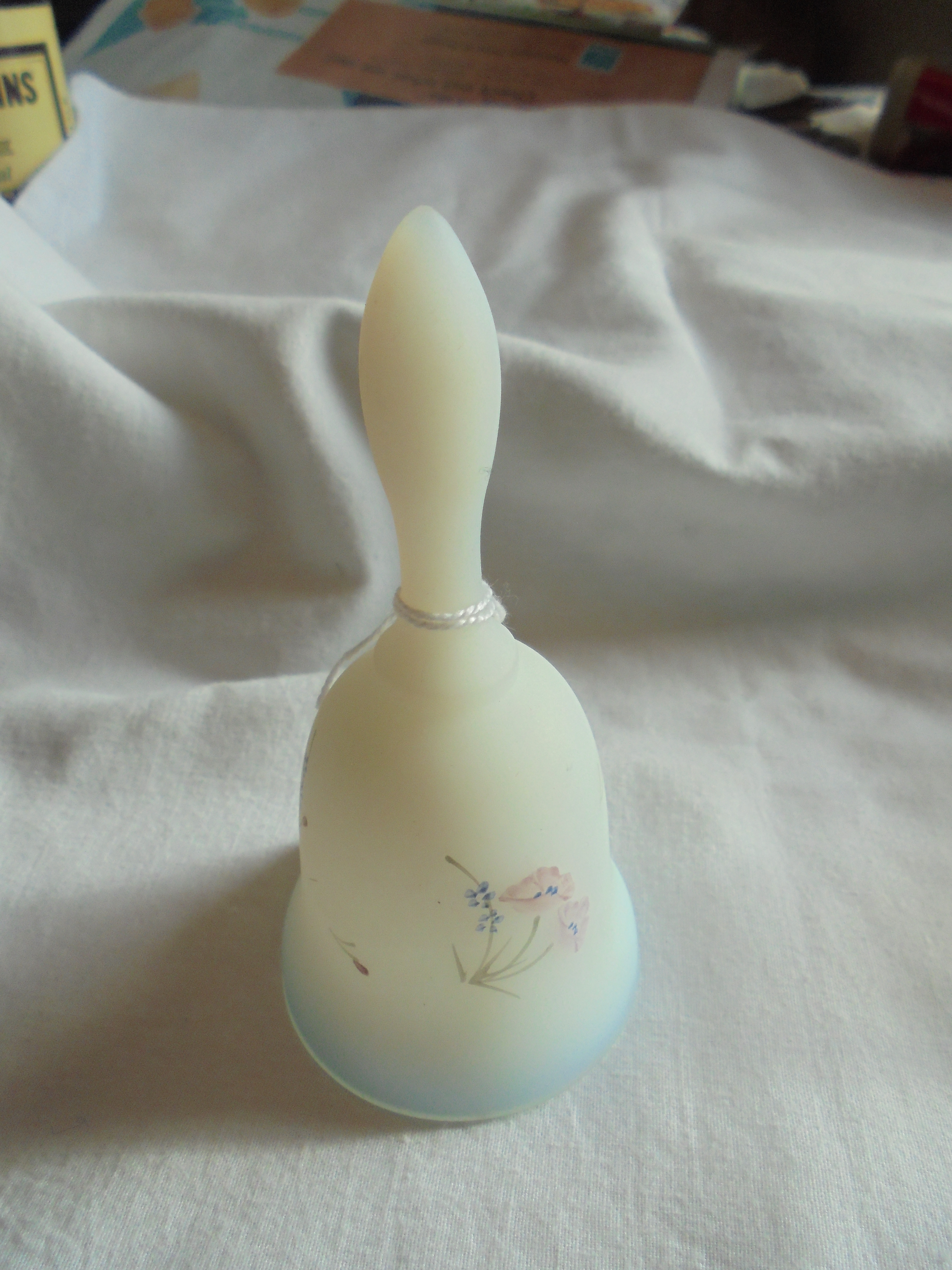 Fenton Art Glass Satin Bell with flowers signed J Stevens