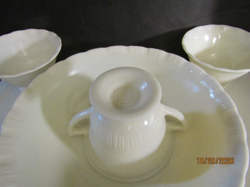Vintage Lenox Cream Translucent Glass 4-Piece Tableware Set with Bowls and Two-Handled Cup
