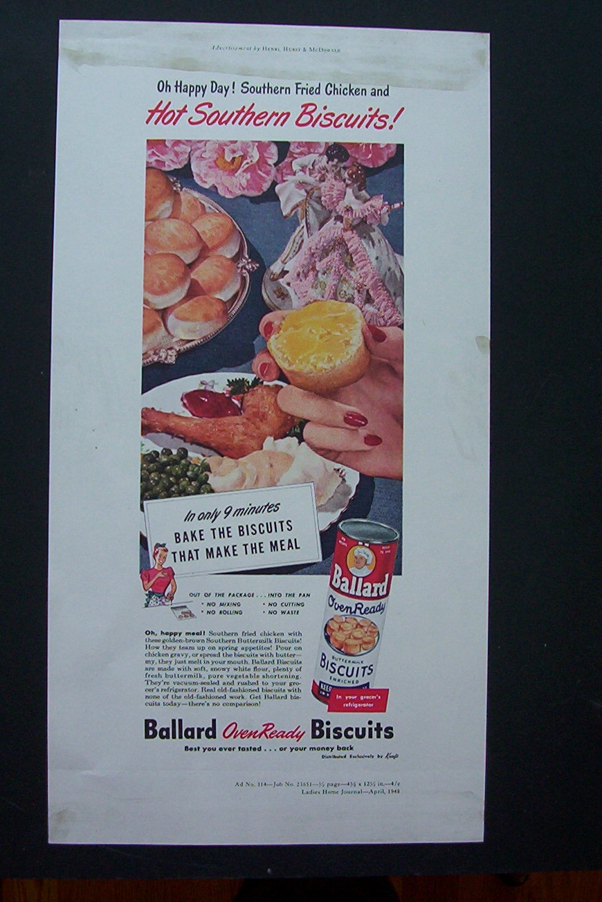 1948 Ballard Biscuits with Hand Holding a Biscuit