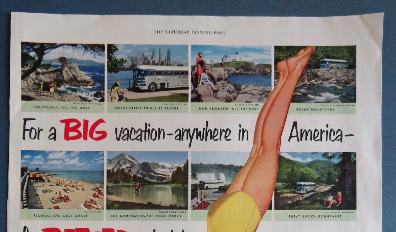 1952 Greyhound Bus Lines with Woman in Bathing Suit & Diving